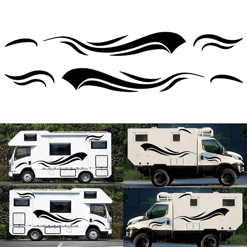2pcs Motorhome Vinyl Stripes Decals - Black Medium Size - Waterproof Car Stickers for RV, Camper Van, Trailer - Easy to Apply & Durable for Outdoor Travel Adventures