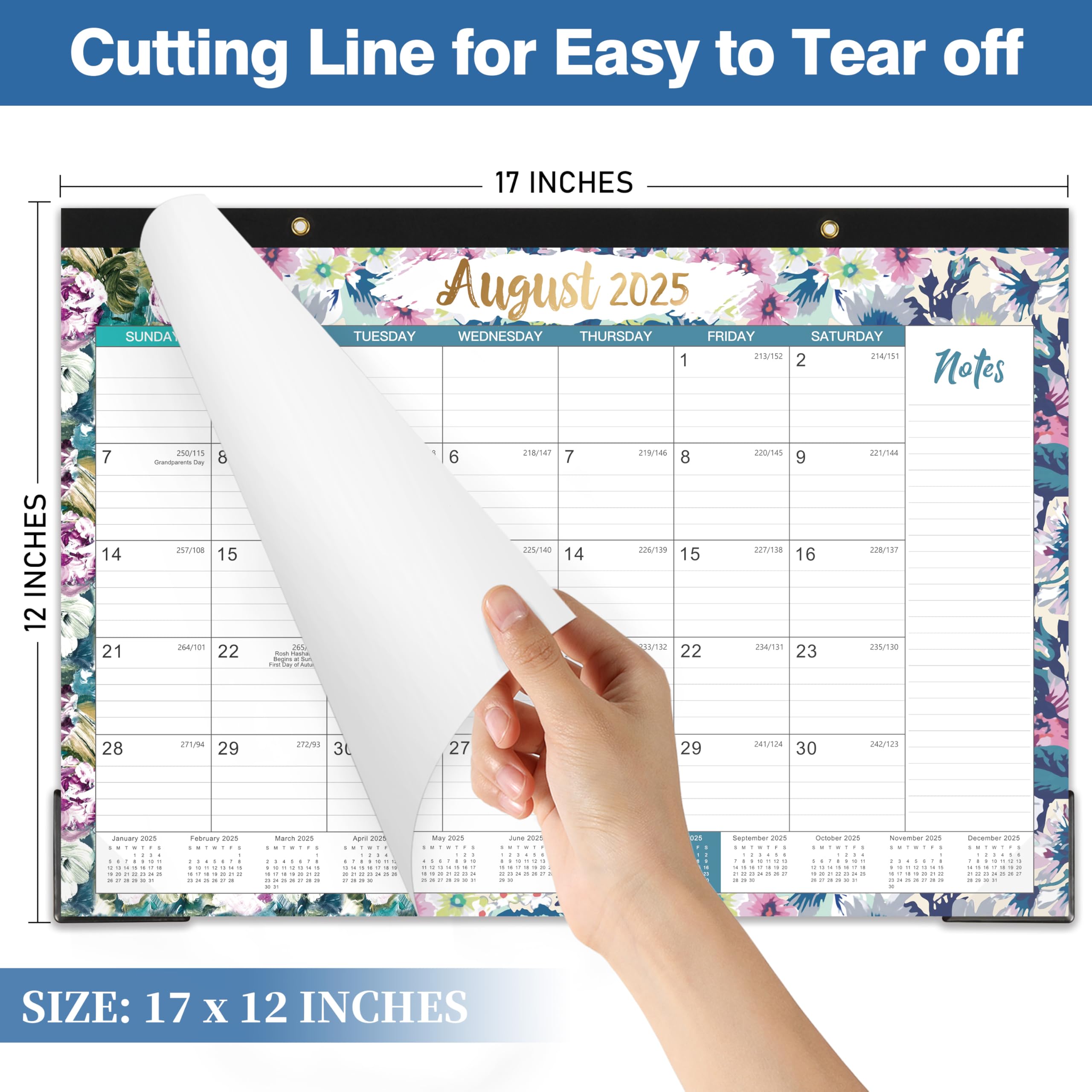 2025-2026 Desk Calendar (July 2025 - December 2026) - 18 Month Large Office Calendar with Corner Protectors & Reference Calendars - Floral Design Home & Office Planner (17