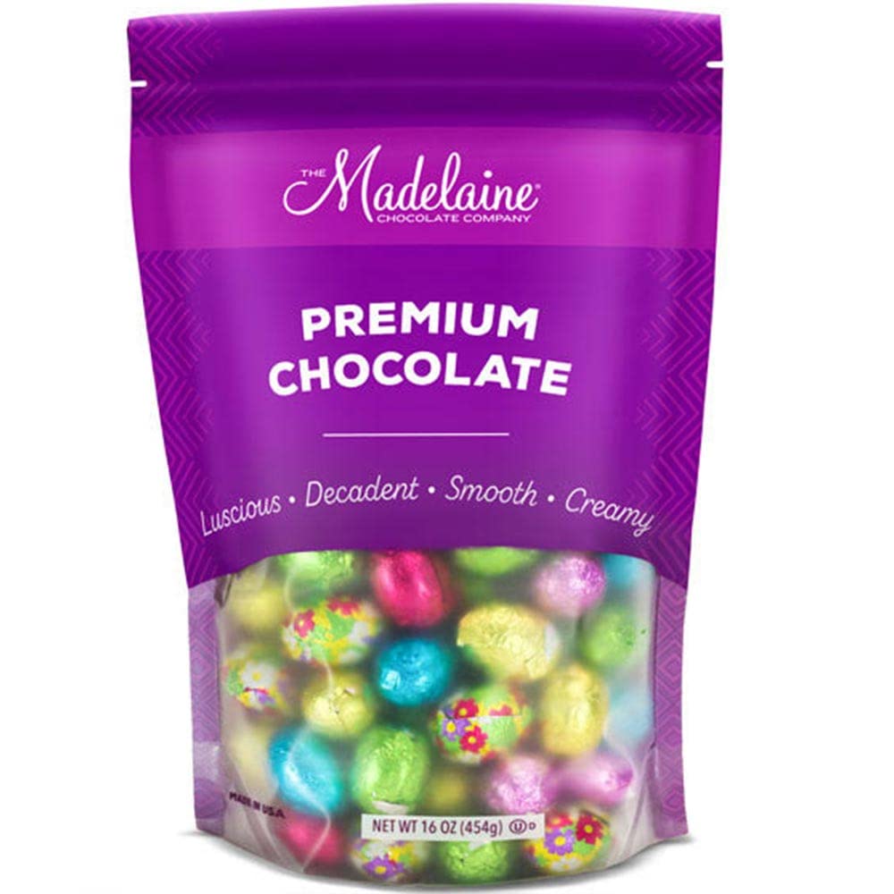 Premium Madelaine Easter Chocolate Eggs - 1 LB Solid Milk Chocolate Foil-Wrapped Candy in Assorted Colors | Easter Basket Fillers, Holiday Treats & Party Favors