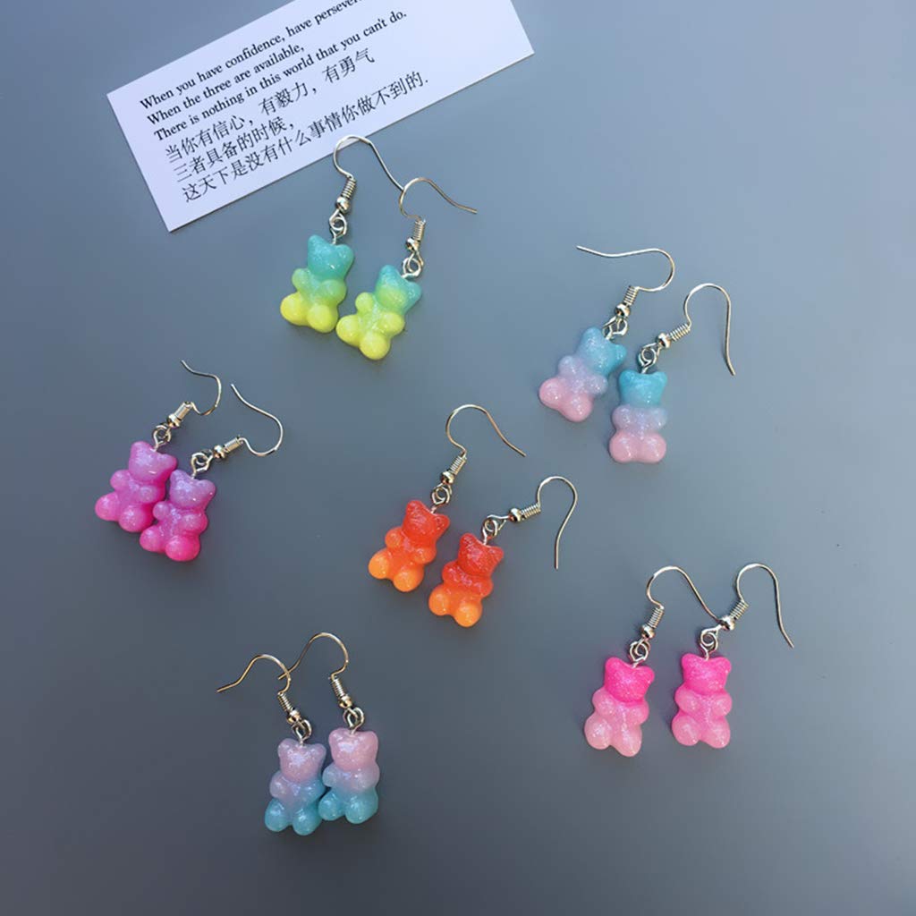 1 Pair Cute Candy Color Cartoon Gummy Bear Resin Dangle Drop Earrings for Women - Fun Kawaii Accessories for Parties, Gifts & Everyday Wear