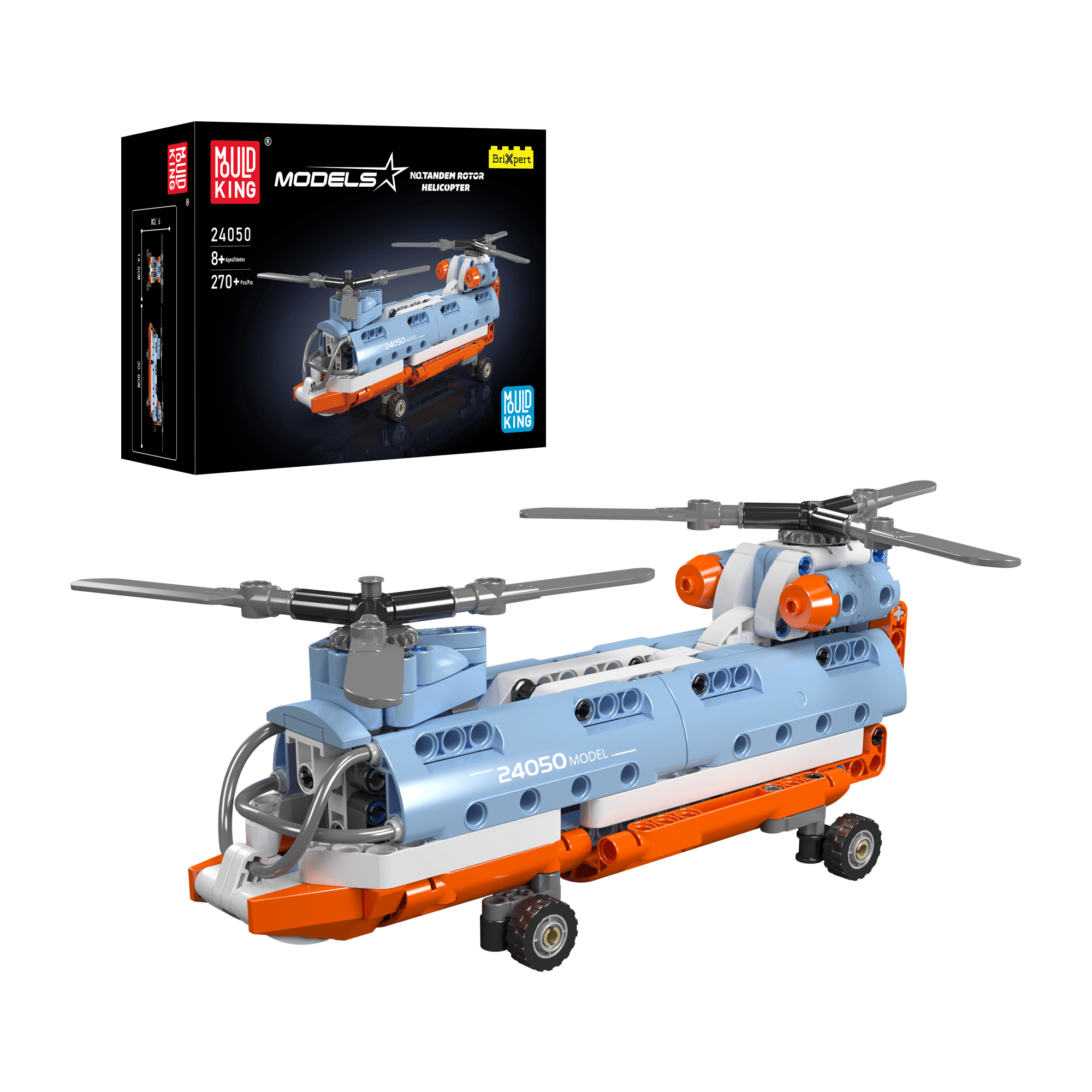 Mould King 24050 Tandem Rotor Helicopter Building Blocks Set - 270 PCS STEM Toy for Kids & Adults | Creative Play, Gift Idea, Educational Fun for Aviation Enthusiasts
