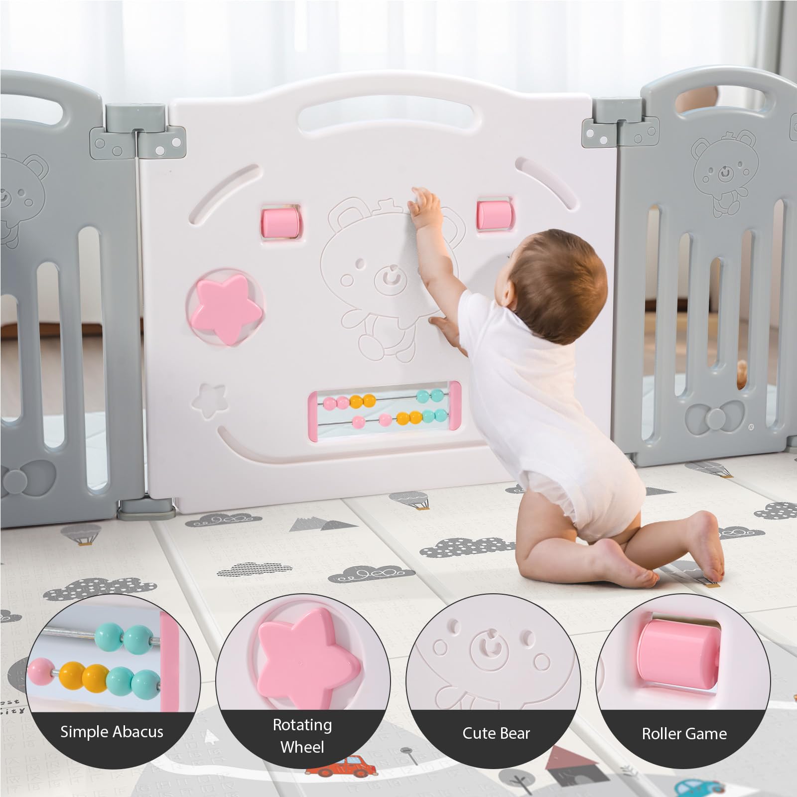 Uanlauo 14-Panel Baby Playpen - Safe & Sturdy Play Yard for Babies & Toddlers | Easy Assemble, Foldable & Portable Indoor/Outdoor Use | Perfect for Home, Nursery, Park & Travel (Grey)