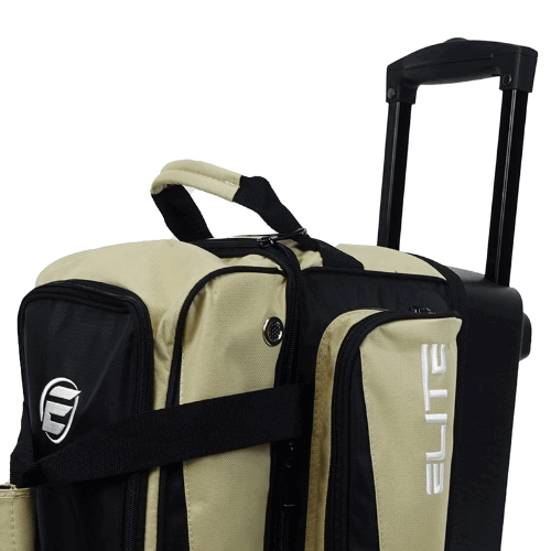 ELITE Deluxe Double Roller Bowling Bag - Sand & Black - Perfect for League Play, Tournaments & Travel