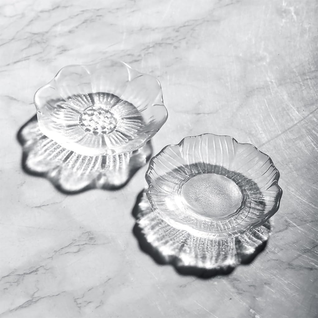 WAIT FLY Clear Glass Tea Bag Holder & Coaster Set - Sunflower Design, Perfect for Tea Accessories, Spoon Rest, Seasoning Dishes, and Side Dishes - Ideal for Afternoon Tea, Kitchen Organization, and Dining Table Decor