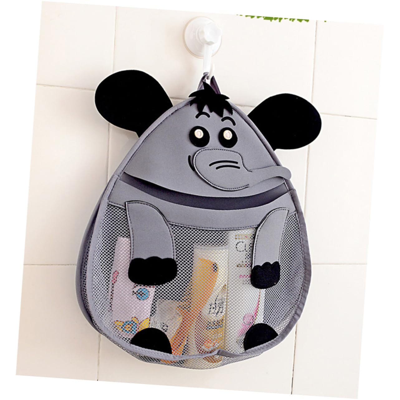 HEMOTON 3-Piece Bath Toy Storage Set - Animal Mesh Organizer Bags with Hooks & Strong Suction Cups for Kids (Elephant Design) - Perfect for Bathroom Organization & Baby Shower Gifts