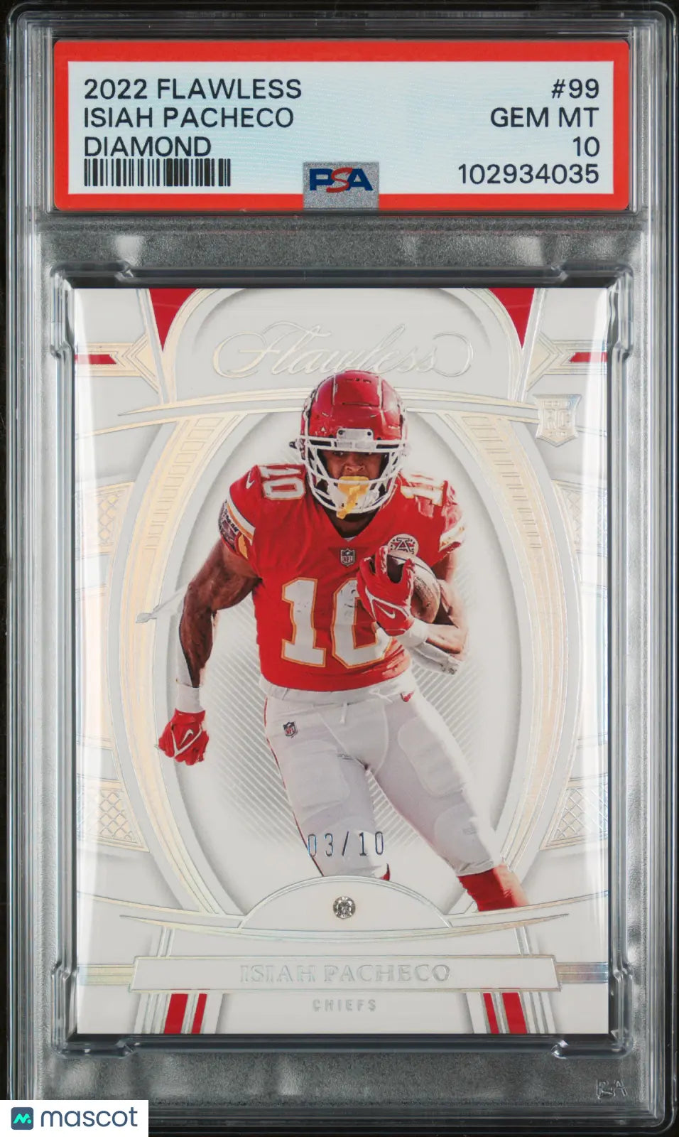 2022 Panini Flawless Isiah Pacheco Diamond Relic PSA 10/10 - Rare Football Trading Card for Collectors & Investors - Perfect for Sports Memorabilia Displays & Auctions