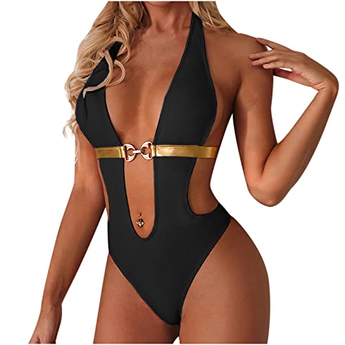 **Sexy One Piece Bathing Suit for Women - Deep V Neck Cutout Swimsuit, Halter Tie Backless Bikini - Perfect for Beach, Pool & Summer Vacations**
