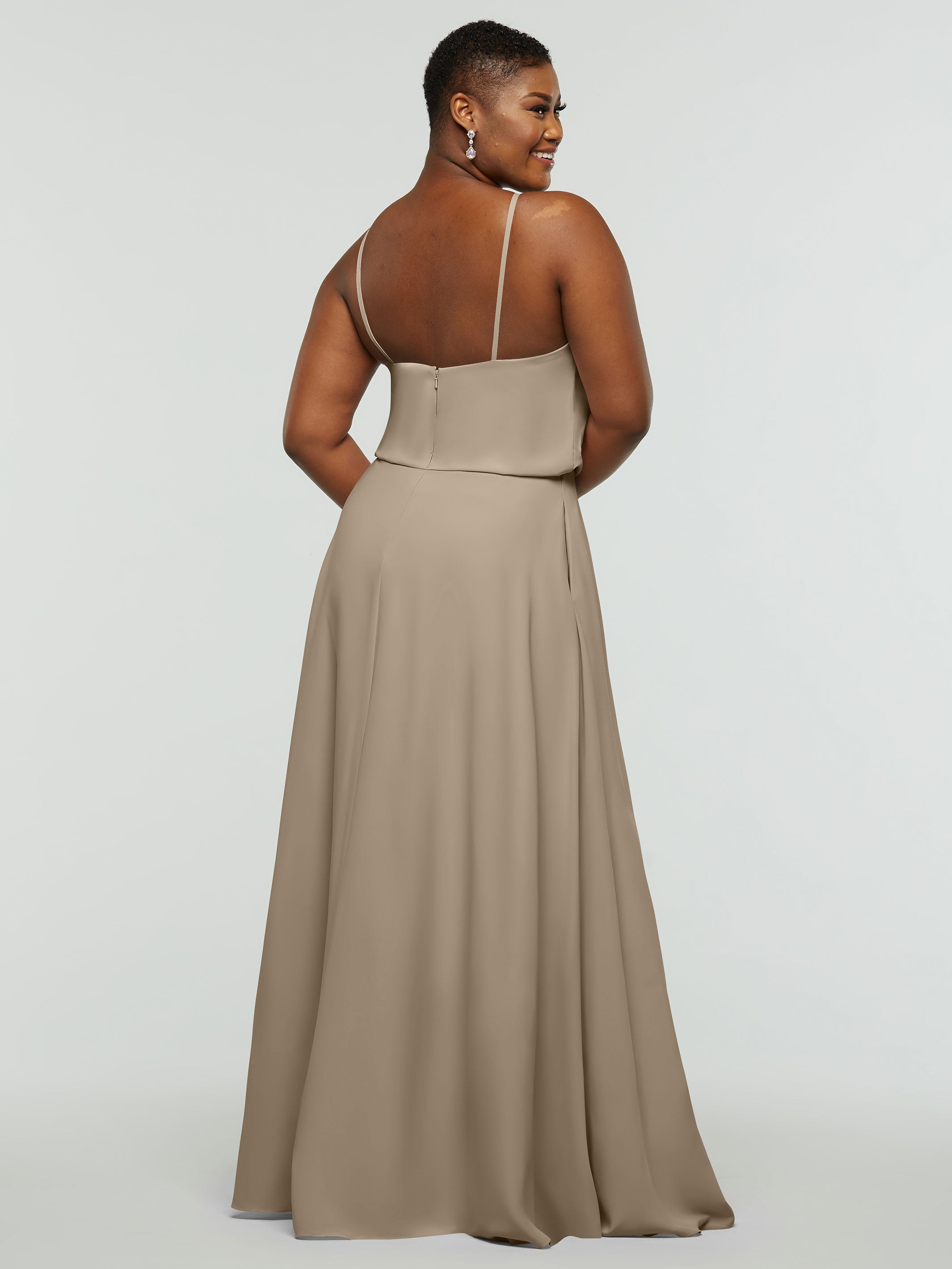 Elegant 83015 Stretch Chiffon A-Line Bridesmaid Dress with Halter Neckline - Perfect for Weddings, Formal Events & Special Occasions