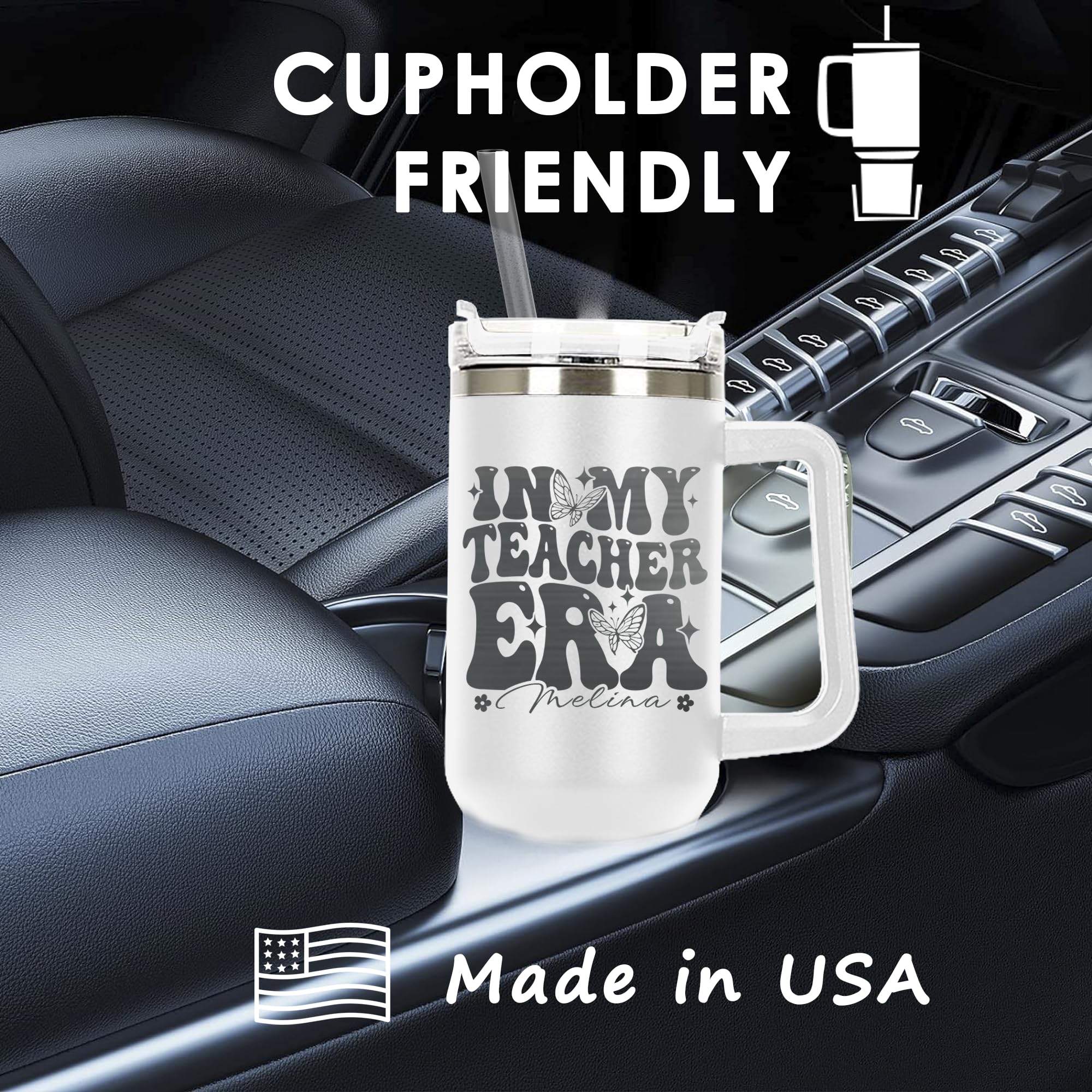 Personalized Teacher Tumbler 40oz - Laser Engraved Insulated Cup with Straw - Perfect for Graduation & Thank You Gifts
