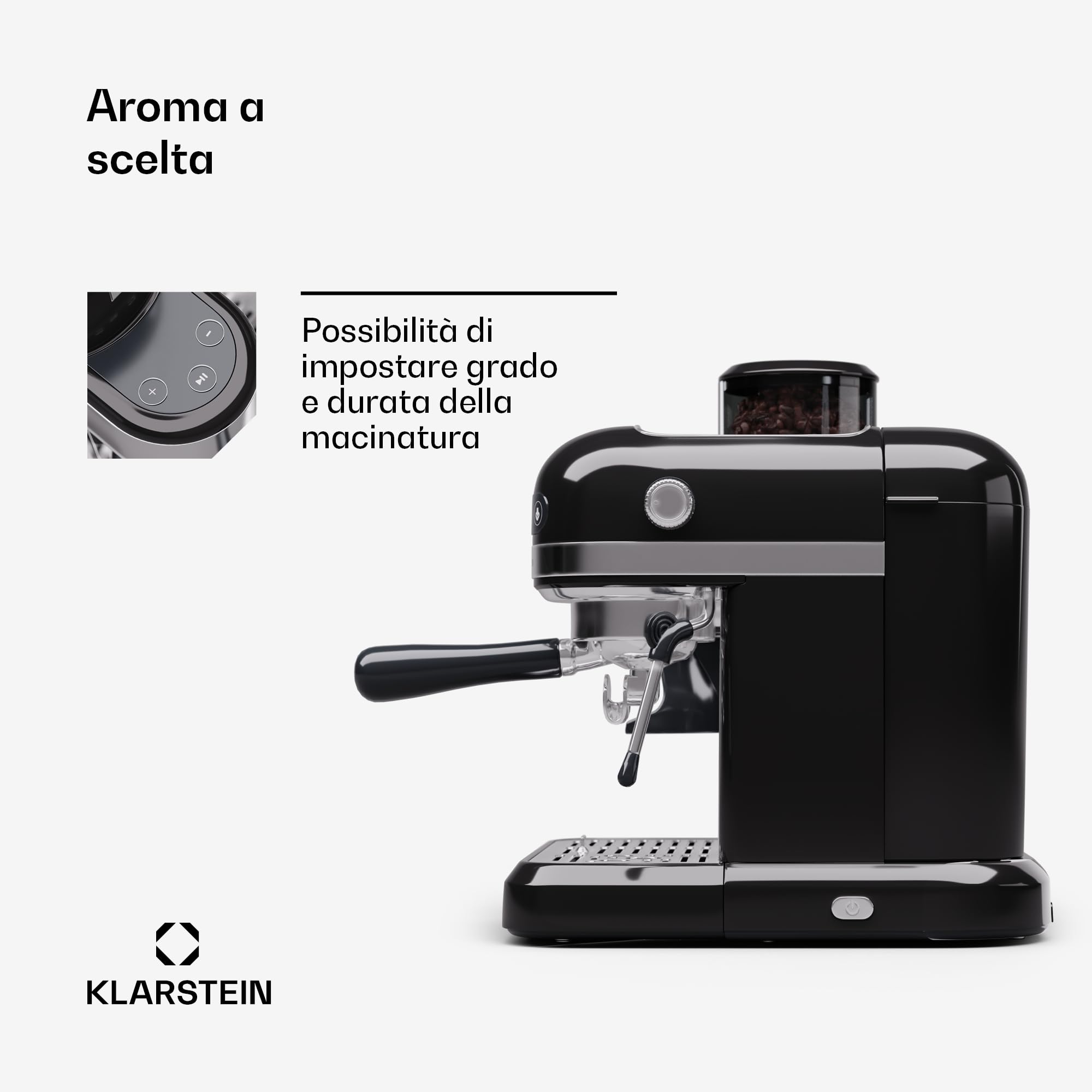 Klarstein 1.4L Espresso Coffee Machine with ThermoBlock - Stainless Steel Retro Coffee Maker for Ground Coffee, Cappuccino, Latte & Macchiato - 1550W with Milk Frother - Perfect for Home, Office & Coffee Shops