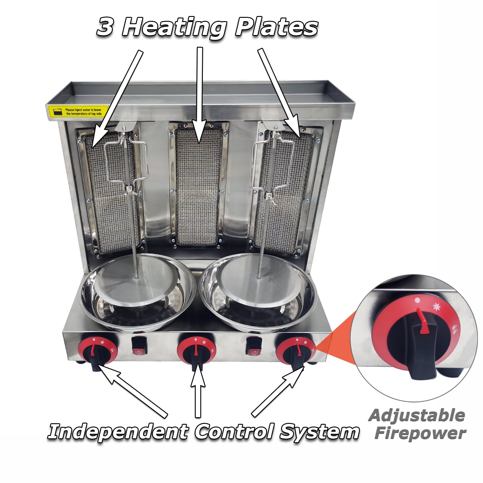 INTSUPERMAI Commercial Shawarma Grill Machine - 3 Burner LP Gas Doner Kebab Vertical Broiler | Gyro Meat Roasting Oven with Countertop Rotating Stand | Perfect for Restaurants, Food Trucks & Home Catering | Ideal for Middle Eastern & Mediterranean Cuisine
