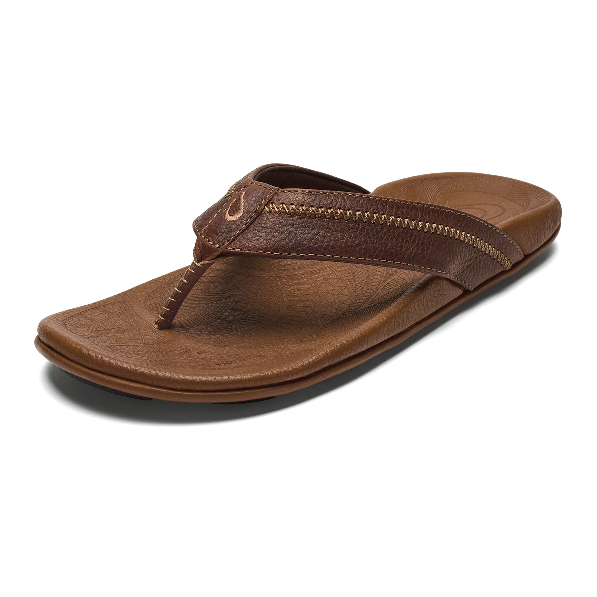 OluKai Hiapo Men's Beach Sandals - Premium Full-Grain Leather Flip Flops with Compression Molded Footbed for All-Day Comfort | Non-Slip Sole for Beach, Pool & Outdoor Activities