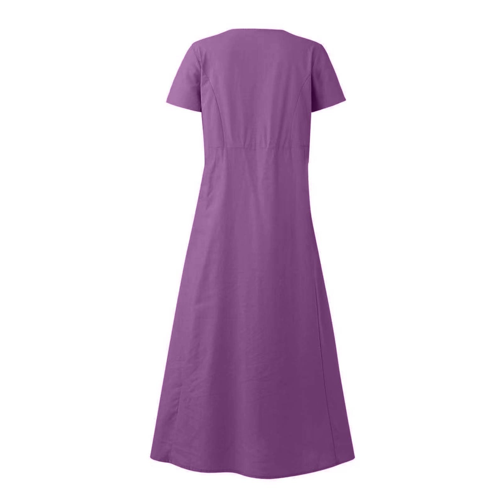 Women's Linen Sundress 2025 - Short Sleeve Crewneck Flowy Maxi Dress with Pockets | Plus Size Beach Coverup, Casual Summer Dress for Vacation, Outdoor & Boho Style