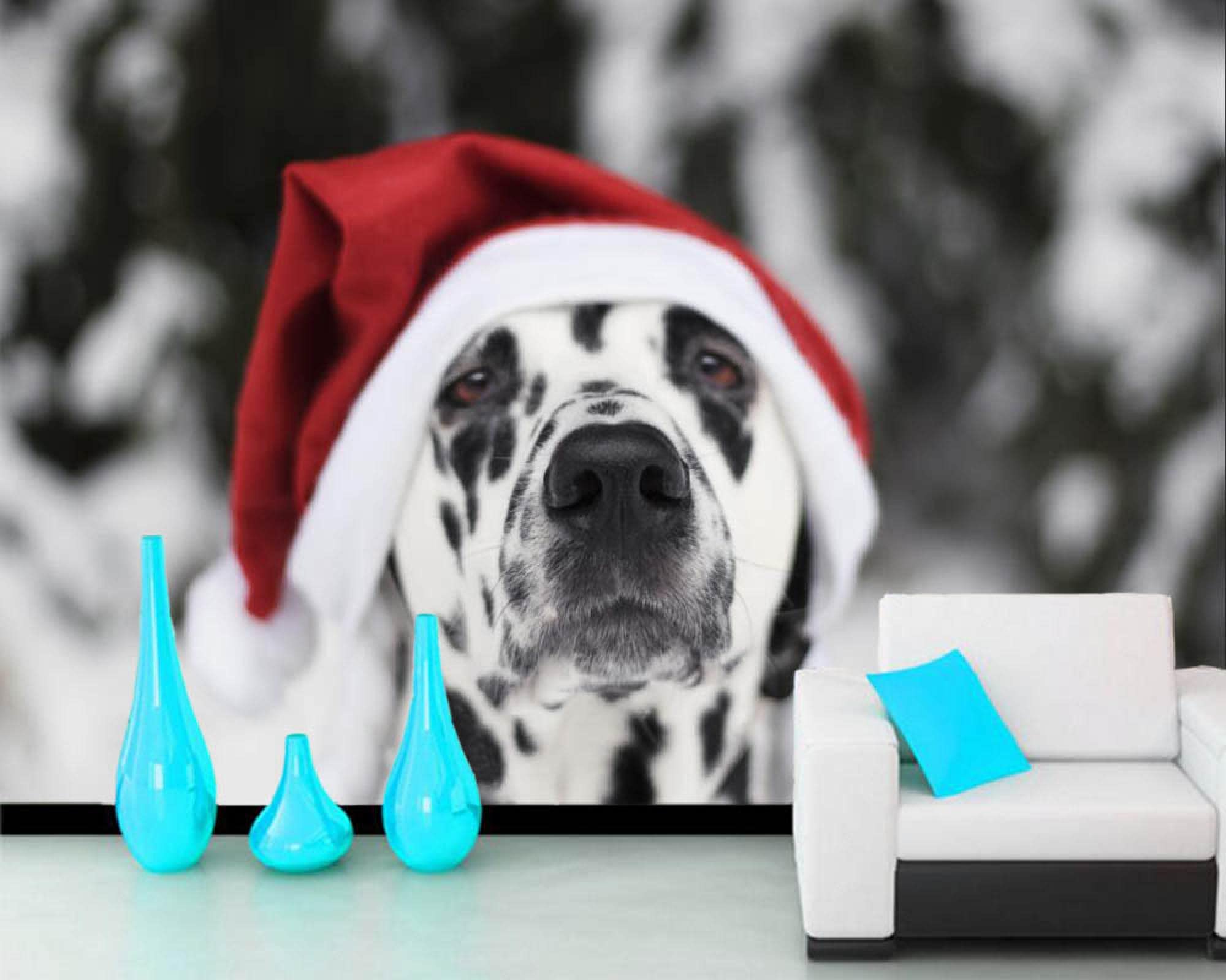 3D Christmas Hat Animal Dog Wall Stickers - Removable Vinyl Decals for Home Decor, Nursery, Kids Room - 110x157 Inches - Peel & Stick Wall Art for Holiday & Party Decorations