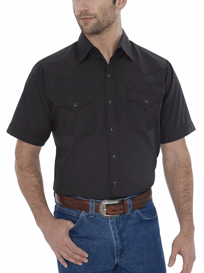 Ely Cattleman 15201605 89 Men's Short Sleeve Solid Western Shirt - Black - Perfect for Rodeo, Country Music Festivals & Casual Western Wear