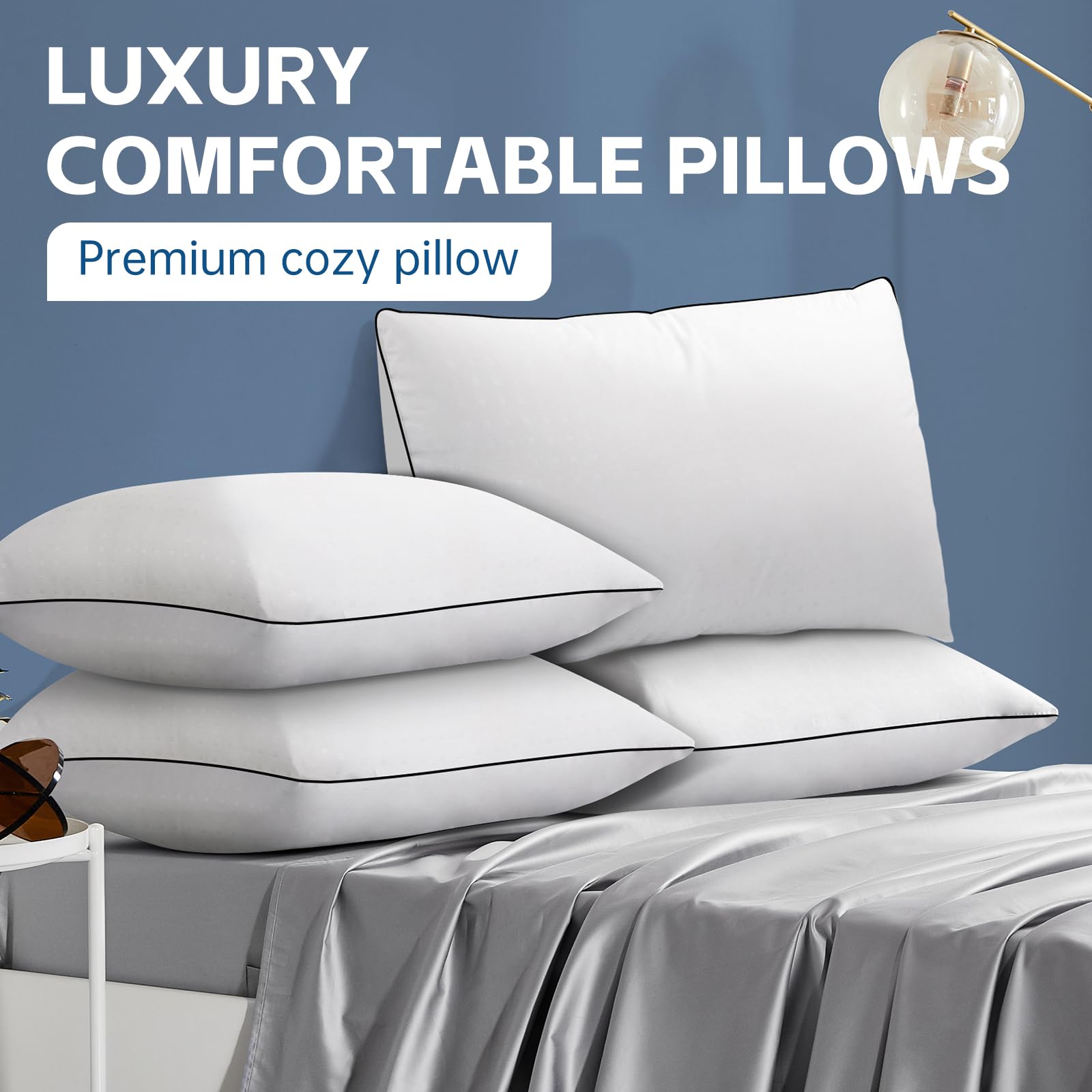 Wansimoo Queen Size Cooling Pillows Set of 4 - Hotel Quality Soft & Supportive Pillows for Back, Stomach & Side Sleepers - Breathable & Comfortable for All Night Sleep - Perfect for Bedroom, Guest Room & Travel Use