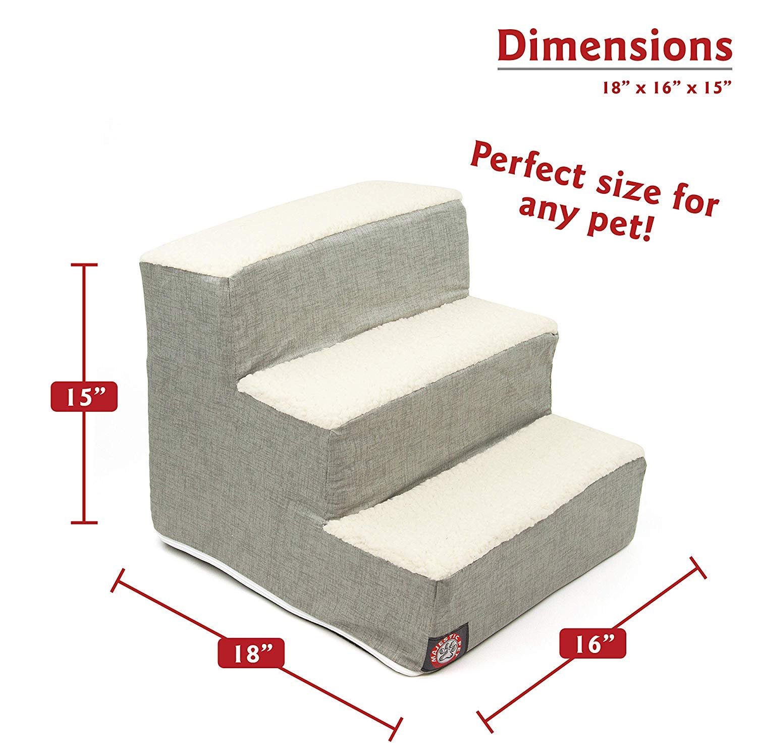 Portable 3-Step Pet Stairs for Small Dogs & Cats - Supports Up to 250 lbs - Machine Washable Cover - Ideal for High Beds, Couches, SUVs & Travel - Heathered Gray