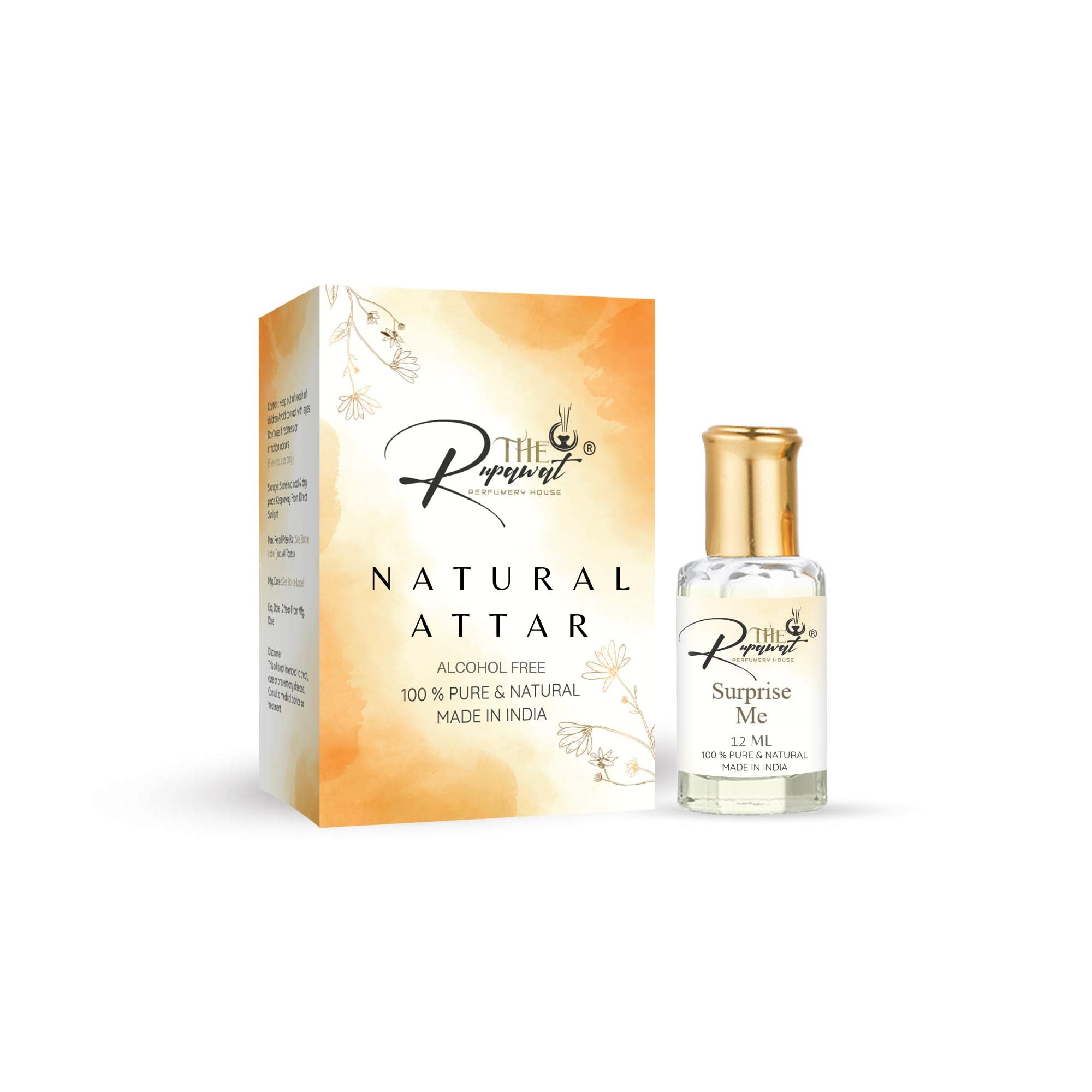 RUPAWAT Perfumery House - Pure Natural Alcohol-Free Long Lasting Attar Perfume for Men & Women (12ml) | Surprise Me Fragrance Oil | Traditional Ittar for Daily Wear, Special Occasions & Gift Giving