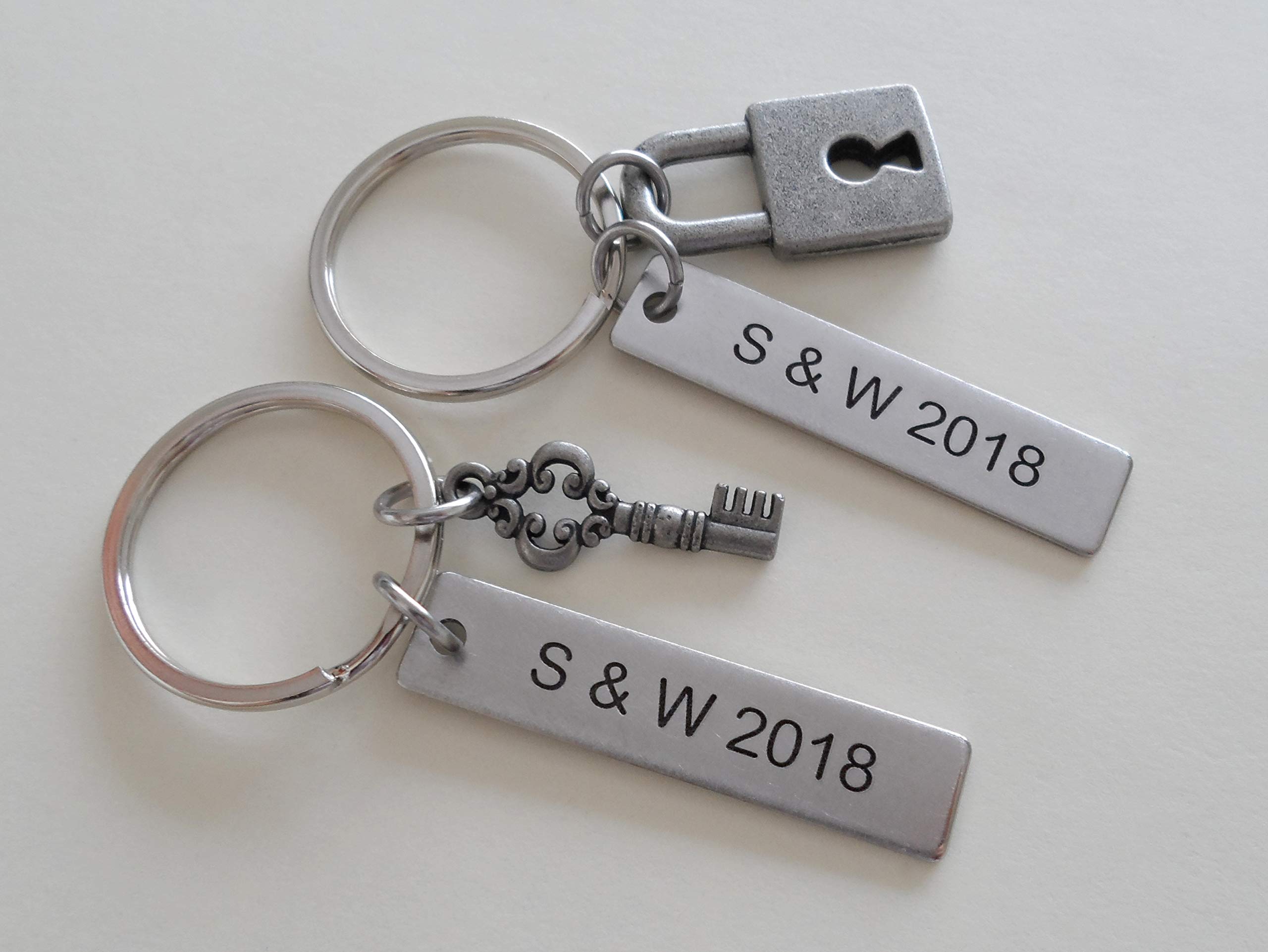 Custom Engraved Steel Key & Lock Keychains - Personalized Couples Anniversary Gift for Him & Her - Perfect for Valentine's Day, Wedding, and Romantic Occasions