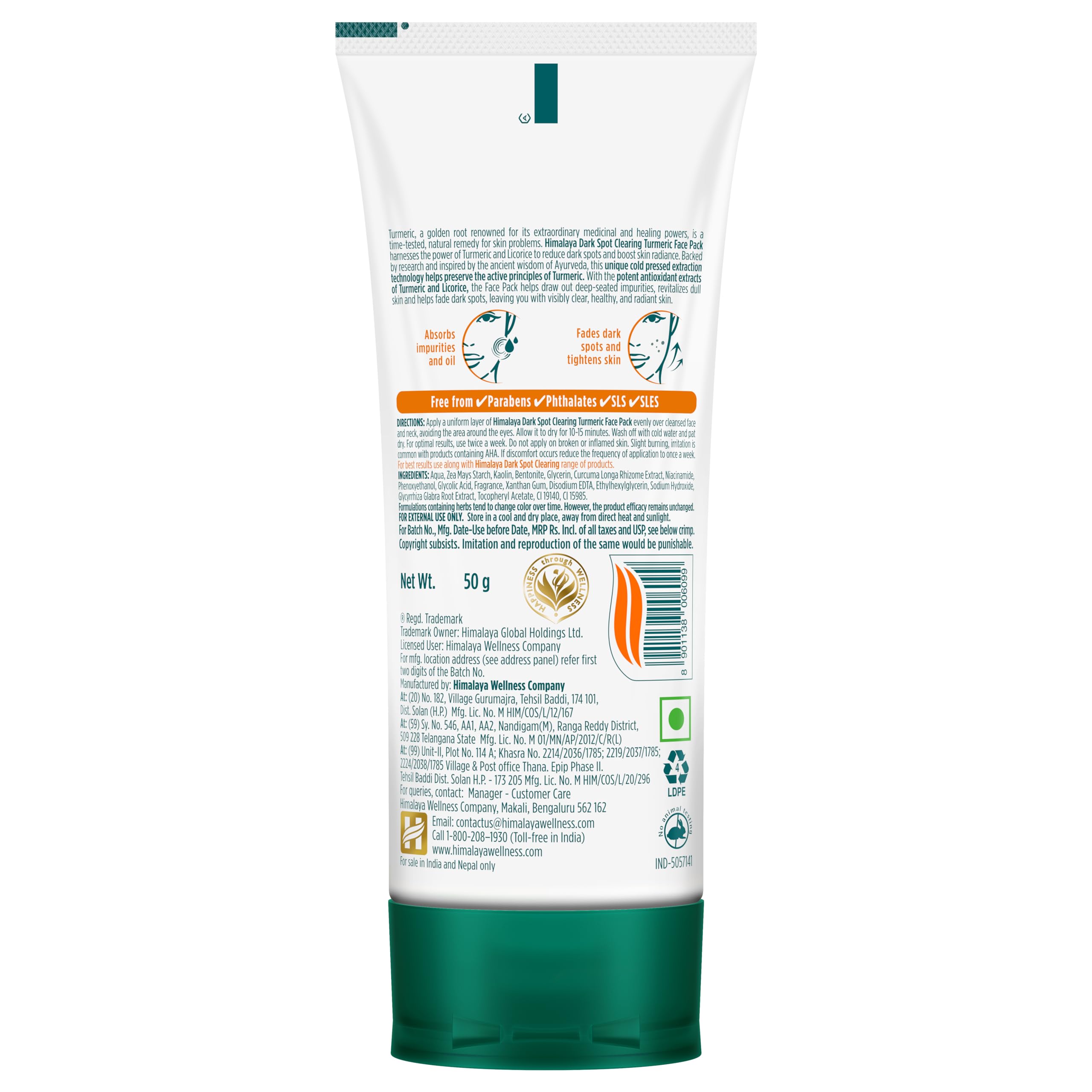 Himalaya Dark Spot Clearing Turmeric Face Pack - Organic Turmeric for Radiant Skin | Reduces Dark Spots in 7 Days | 50g | Brightening Facial Mask for Acne Scars & Hyperpigmentation | Perfect for Daily Skincare Routine & Glowing Complexion
