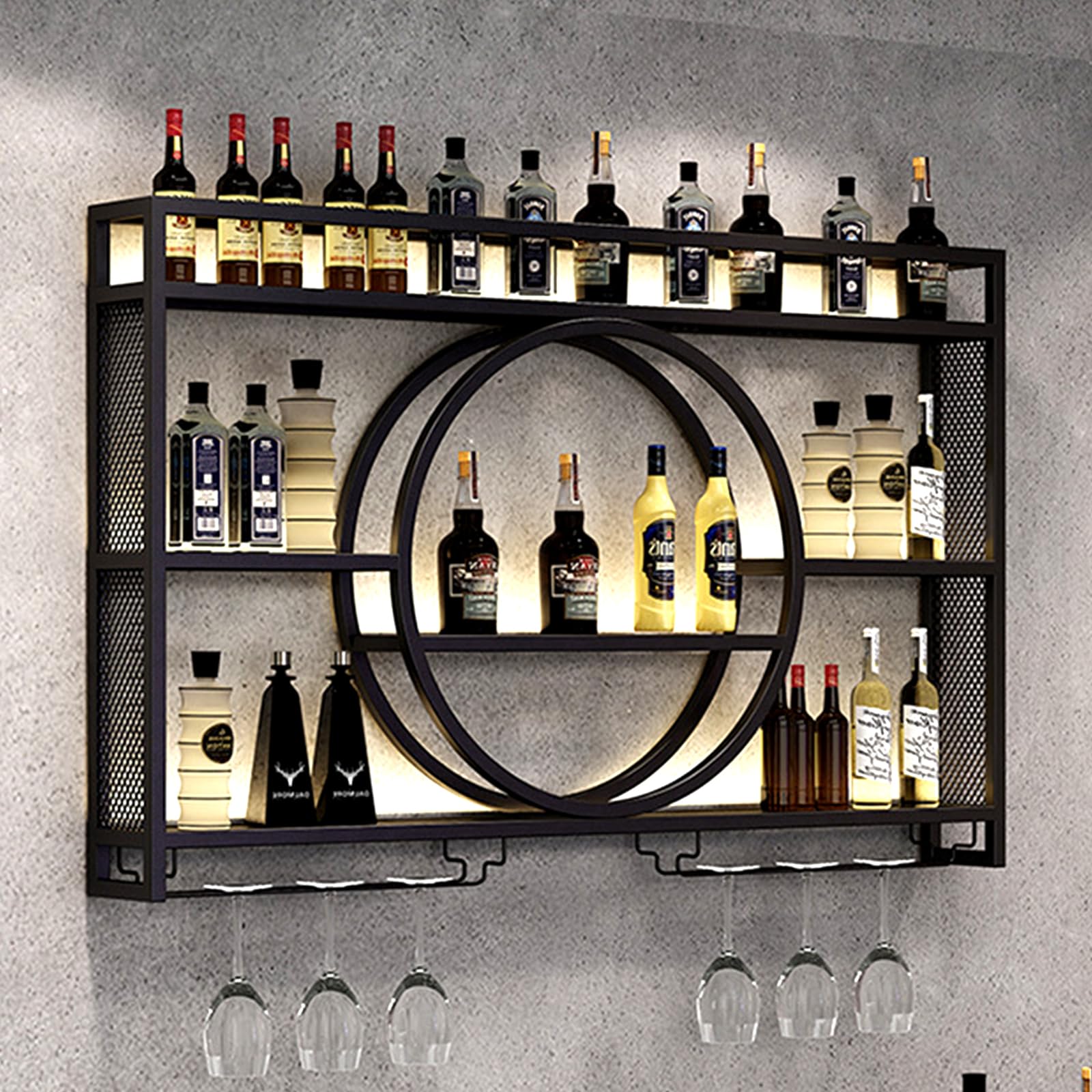 Wall Mounted Metal Wine Rack - Black Iron Floating Shelf for Wine Bottle Storage (39.4