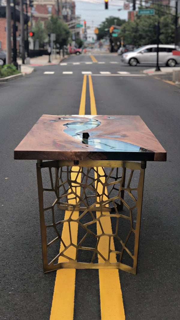 Voronoi Resin Walnut River Dining Table - Modern Wood & Epoxy Live Edge Table for Dining Room, Kitchen, Office - Unique Handmade Home Decor & Furniture