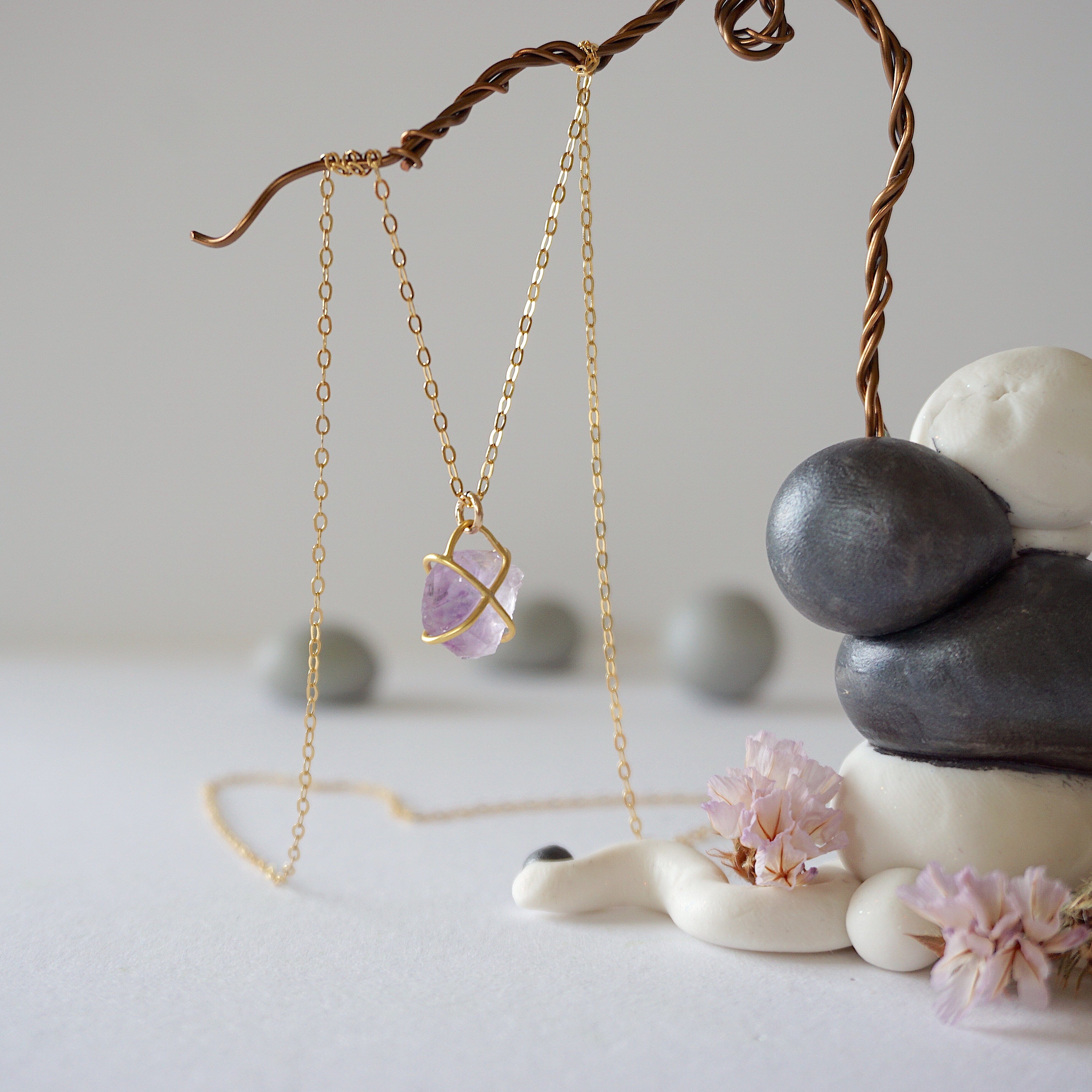 14K Gold Filled Amethyst Huggie Charm Necklace for Women - Elegant Layering Jewelry for Everyday Wear & Special Occasions