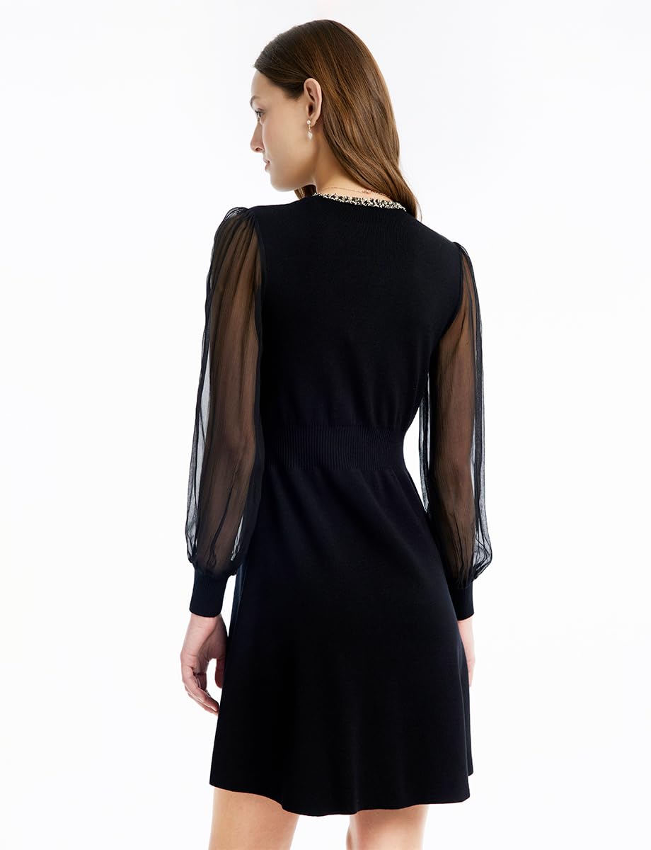 Elegant Black Formal Dress for Women - Silk & Lace Long Sleeve V-Neck Velvet Evening Gown | Perfect for Weddings, Parties & Special Occasions