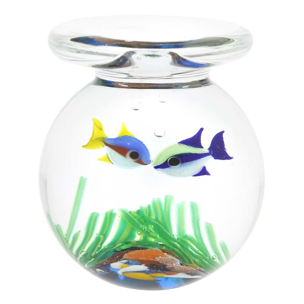 Authentic Murano Glass Aquarium Jar with Two Tropical Fish - Handmade in Venice, Italy | Perfect for Home Decor, Office Desk, and Gift Ideas