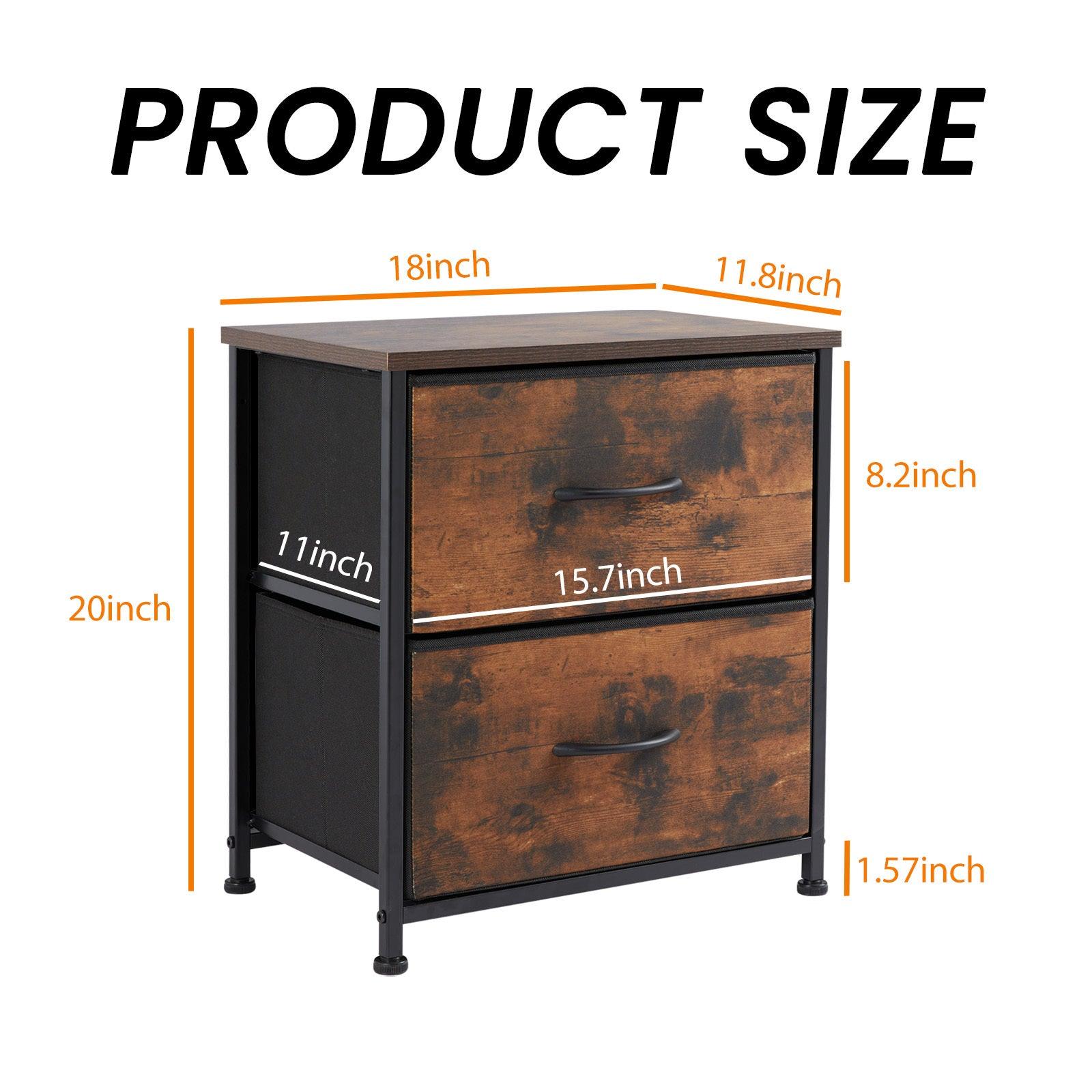 Modern Brown Wood Top & Metal Frame Dresser Drawers - 2 Pack for Bedroom, Living Room, or Office Storage Organization