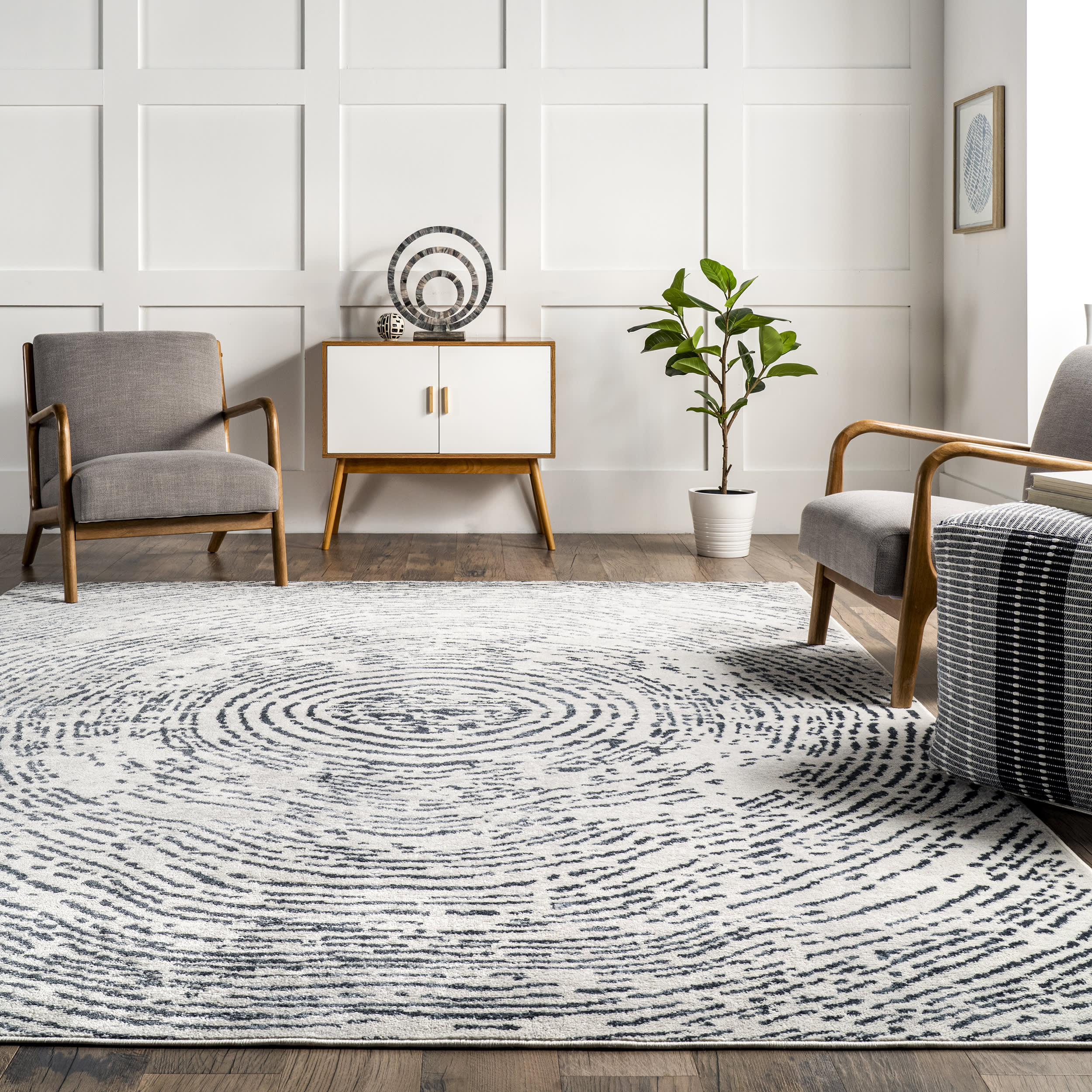 Bianca Abstract Rings Area Rug in Blue - Perfect for Living Room, Bedroom, or Office Decor