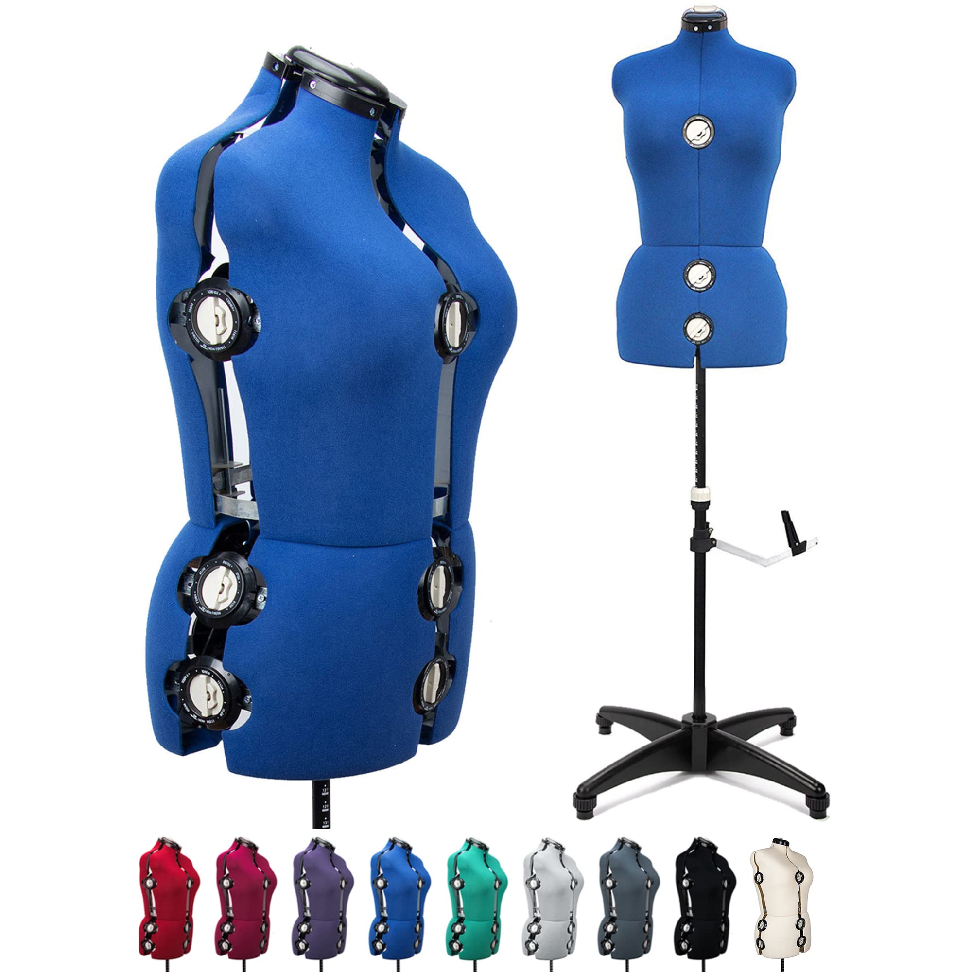 BHD BEAUTY Adjustable Dress Form Mannequin for Sewing - 13 Dials, Blue Fabric, Tri-Pod Stand, Up to 70