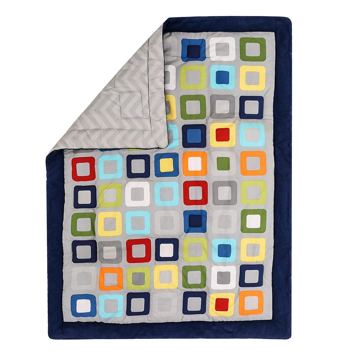 2 PCs Navy Blue Geometric Nursery Crib Bedding Set - Quilt & Fitted Sheet for Baby Boys - Modern Geometric Pattern Cot Bedding - Perfect for Newborns, Infants & Toddlers - Ideal for Nurseries, Daycares & Baby Showers