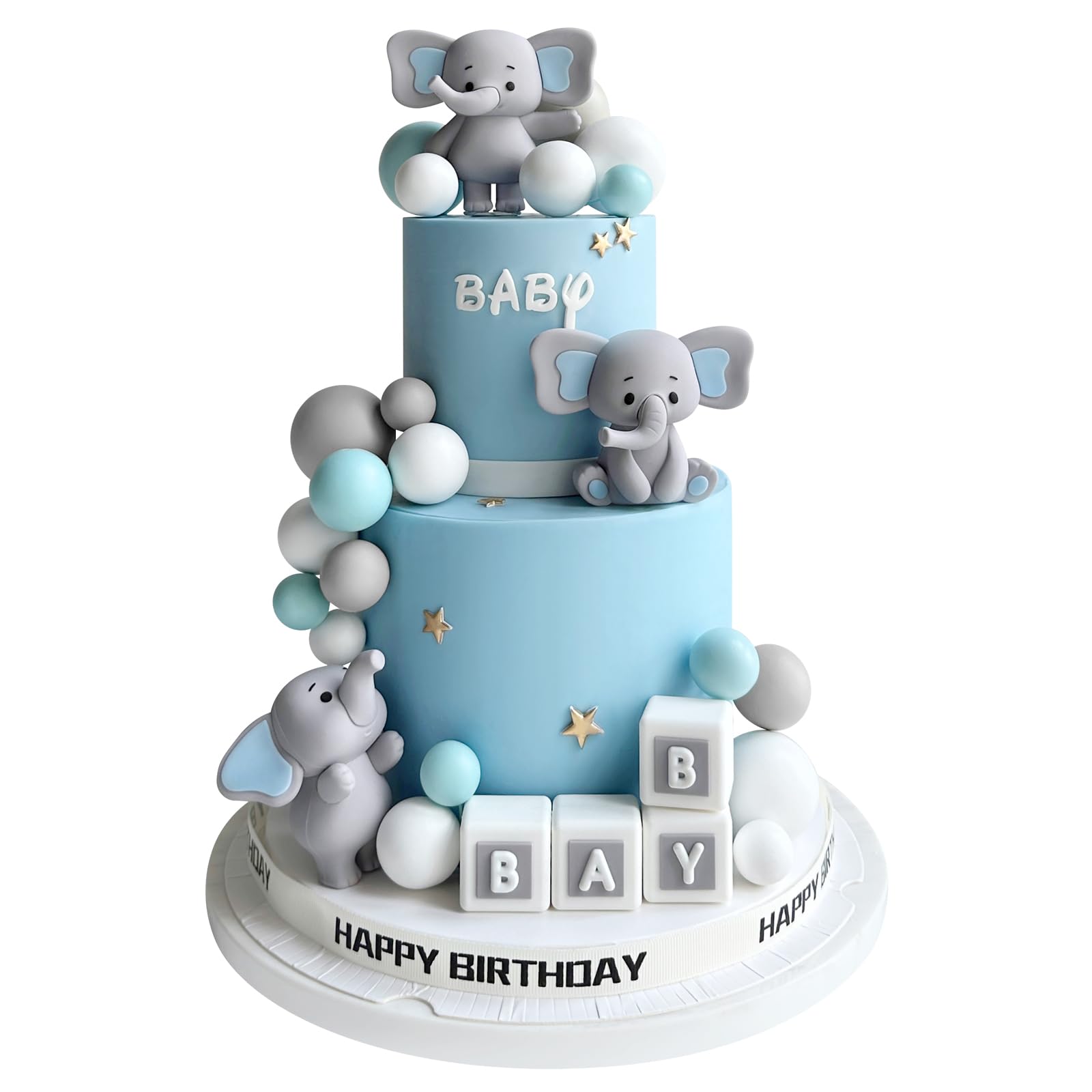 28 Pcs Elephant Cake Toppers - Blue Cake Decorations for DIY Baby Shower, Birthday Party, Boy or Girl - Perfect for Wedding, Anniversary, and Celebration Cakes