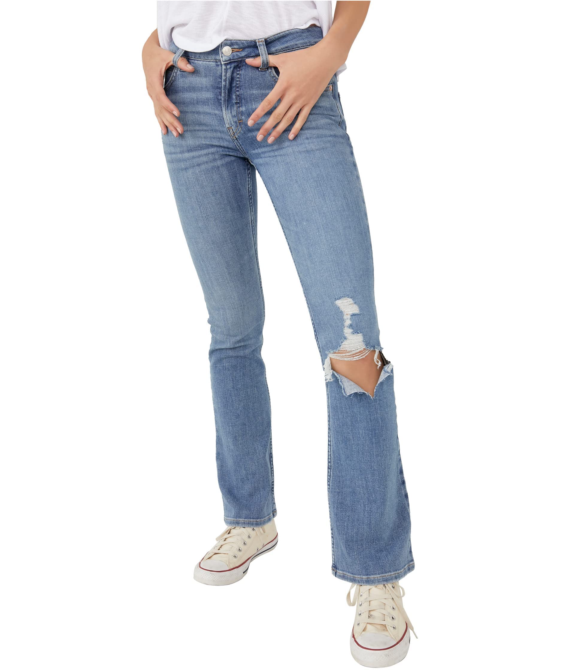 Free People Carmen Flare Jeans for Women - High Waisted Stretch Denim Pants, Vintage Retro Style (Perfect for Casual Wear, Date Night & Boho Outfits)