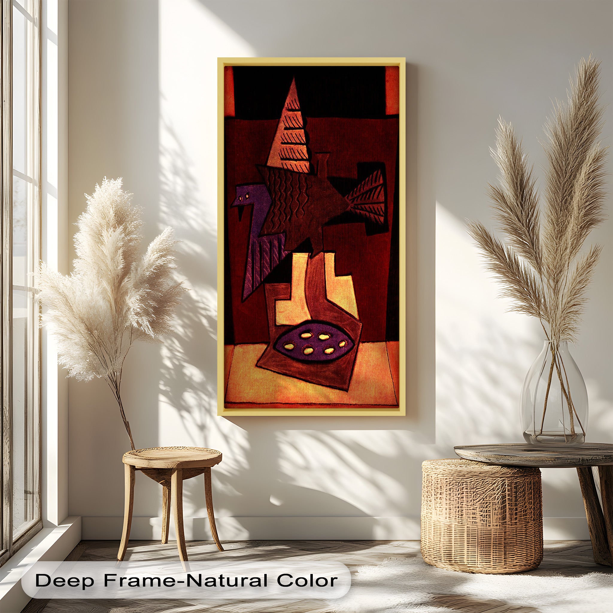 Abstract Bird & Bowl Cubist Oil Painting Wall Art - Modern Home Decor for Living Room, Bedroom & Office