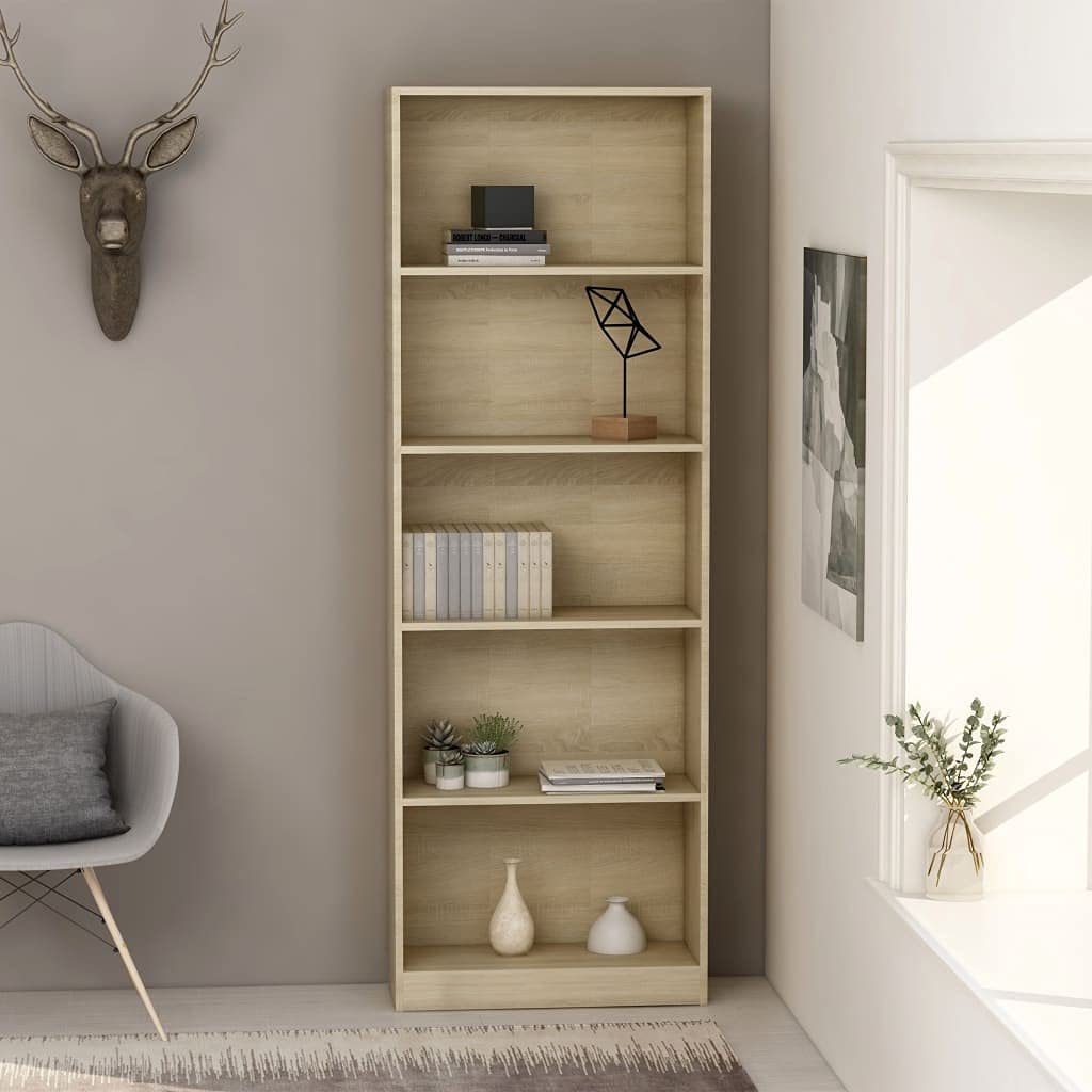 5-Tier Bookcase Storage Shelves - Modern Wooden Standing Bookshelf for Home Office, Open Shelf Display Organizer for Books, Plants & Decor - Brown - Perfect for Living Room, Bedroom, Study & Office Organization