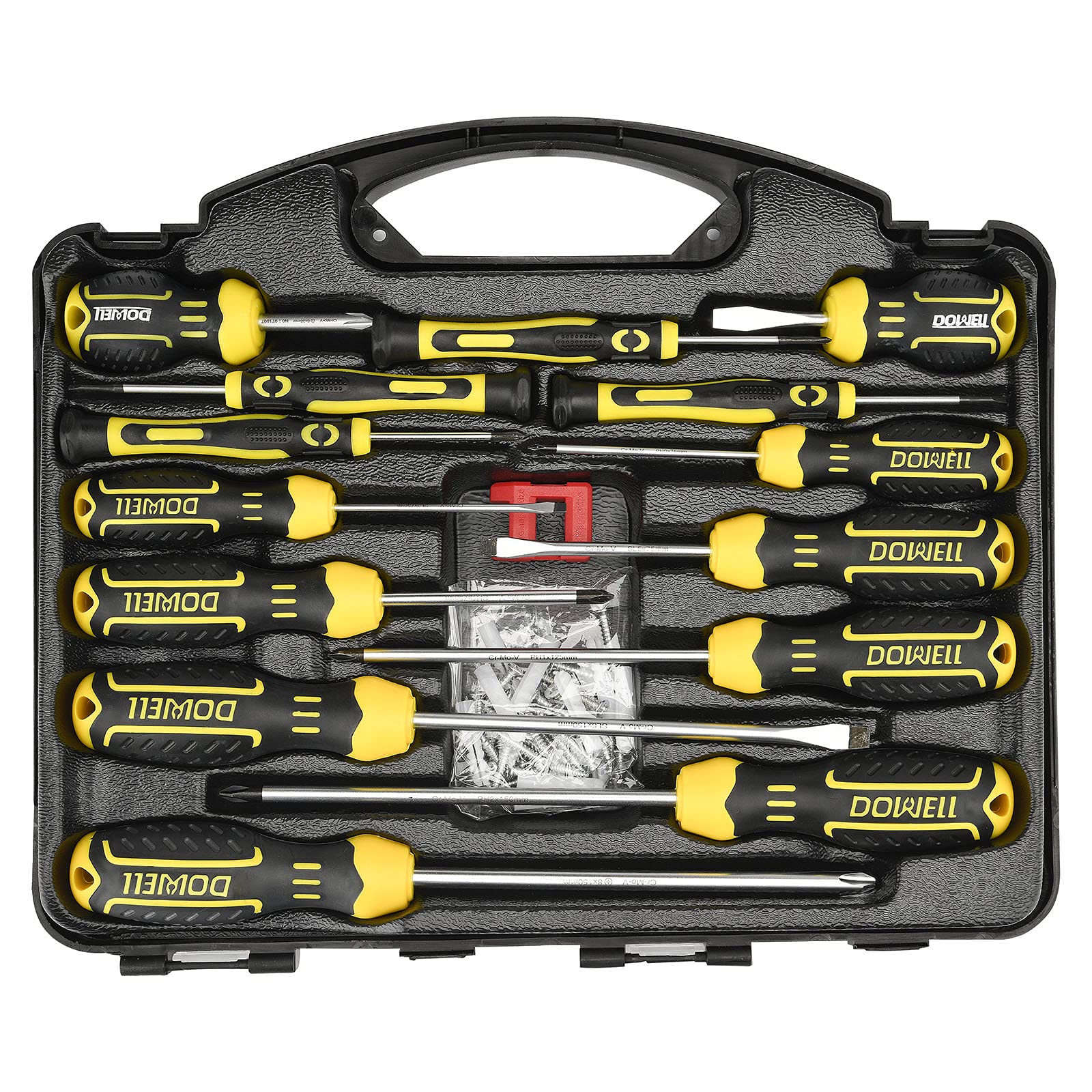 DOWELL 16-Piece Magnetic Screwdriver Set - Slotted/Flat & Phillips Precision Screwdrivers with Non-Slip Cushion Grip & Magnetizer - Ideal for Home Repair, DIY Projects, Electronics, and Craft Work (16PC) HY090103
