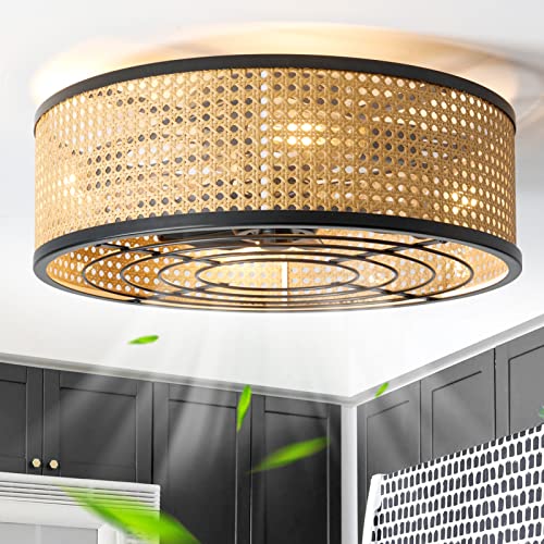 20Inch / Boho / Caged / Rattan Ceiling Fan with Light