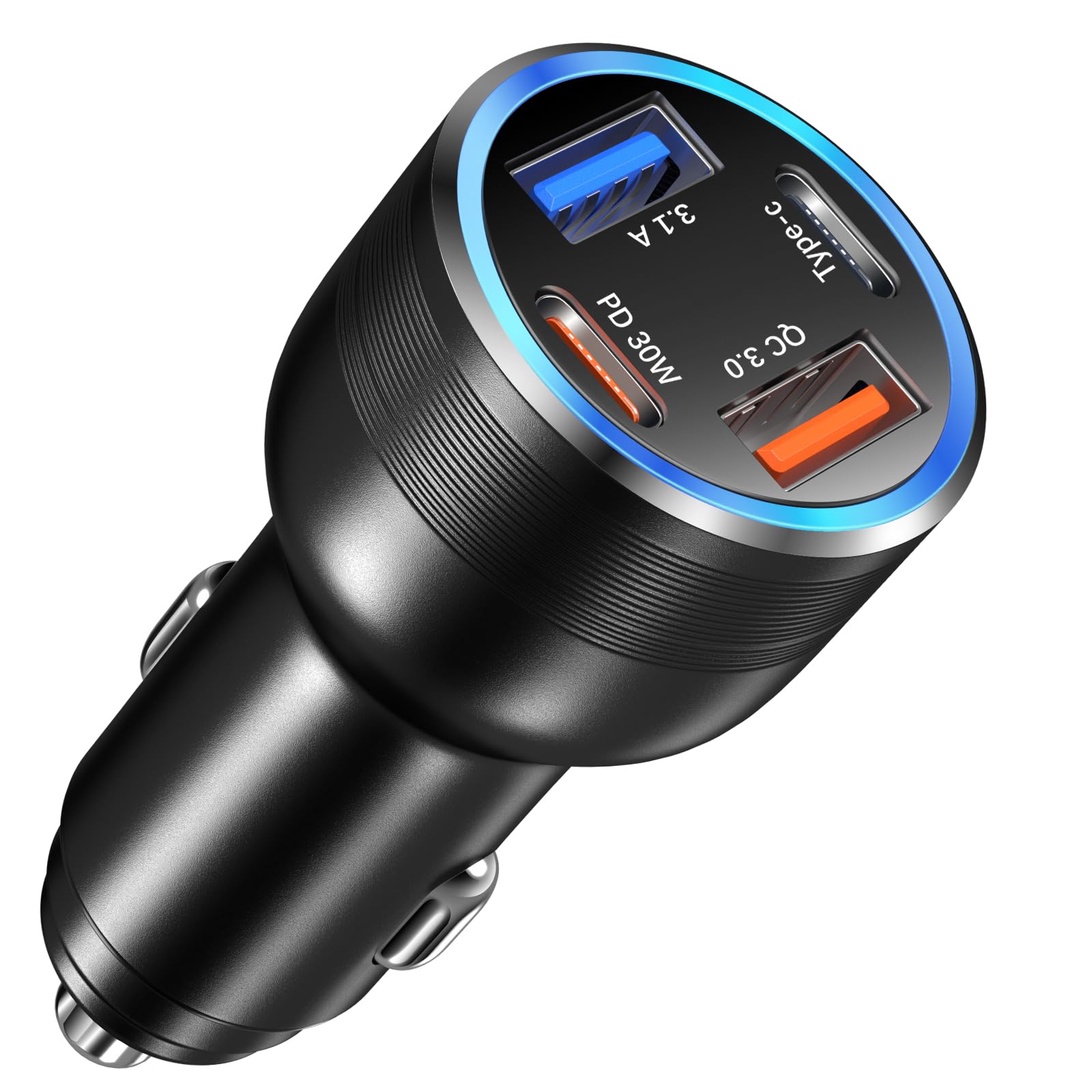 65W USB C Car Charger with QC/PD Fast Charging - 4 Port Cigarette Lighter Adapter for iPhone 16/15/14/13/12, iPad Pro & Samsung S24 - Dual 12V USB Car Phone Charger (Black) | Perfect for Road Trips & Multi-Device Charging On-The-Go