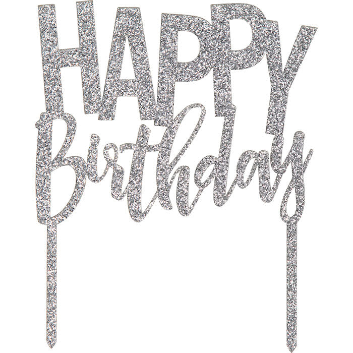 12-Piece Bulk Silver Happy Birthday Cake Toppers - Elegant Party Decorations for Birthdays, Weddings & Special Events