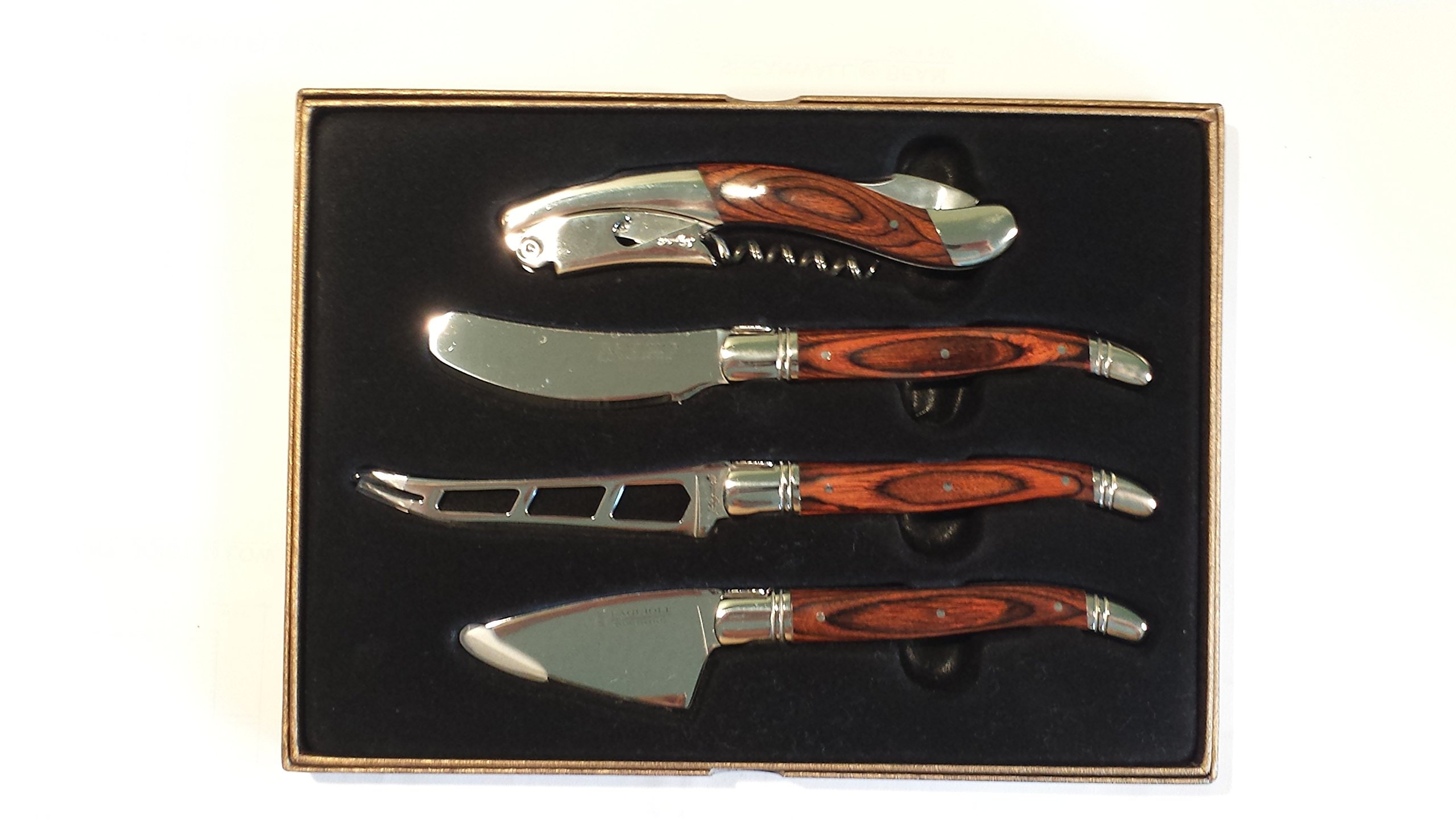Premium Laguiole 4-Piece Wine and Cheese Gift Set - Corkscrew, Cheese Knife, Spreader & Bottle Opener - Perfect for Wine Tasting, Charcuterie Boards & Gourmet Gifts