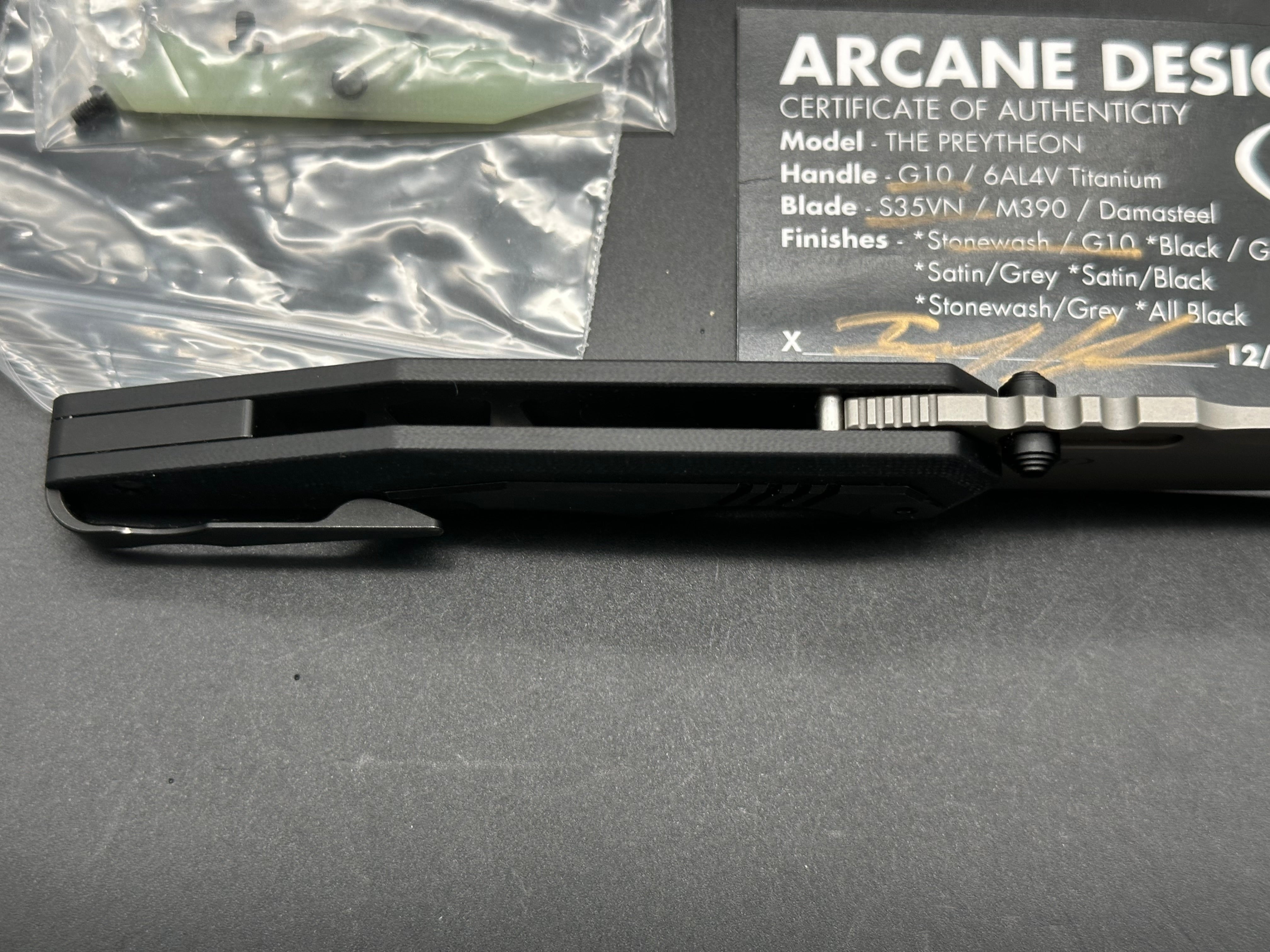 Arcane Preytheon Tactical Knife with Black G10 Handle & Titanium Inserts - Includes Extra Jade G10 Inserts - Perfect for Outdoor Survival, Camping, and EDC Gear