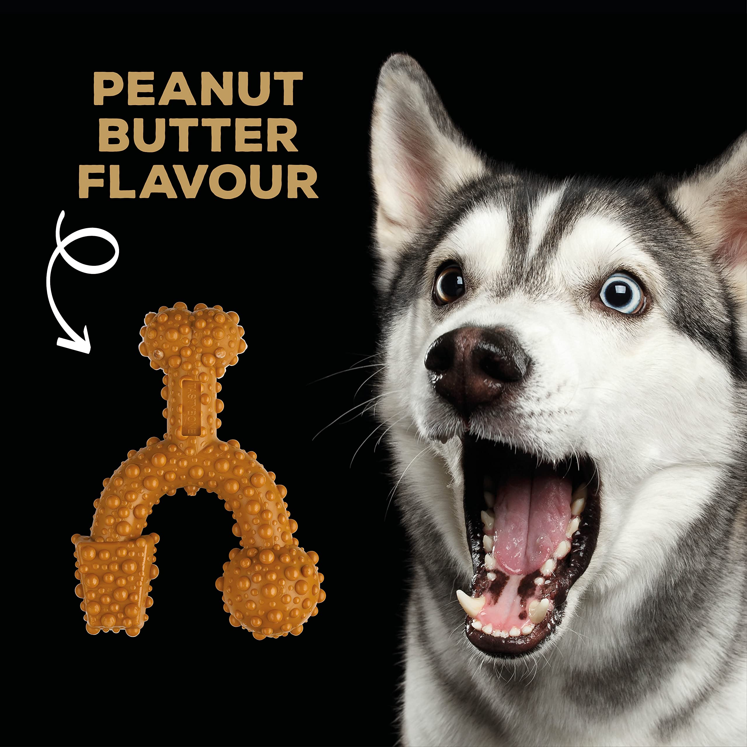TrioBone Extra Tough Nylon Dog Chew Toy for Large Breeds - Peanut Butter Flavor, Long-Lasting Dental Chew to Promote Healthy Teeth & Gums - Triple Knot Design for Extended Playtime - Made in UK with 100% Virgin Nylon - Perfect for Aggressive Chewers, Teething Puppies & Boredom Relief