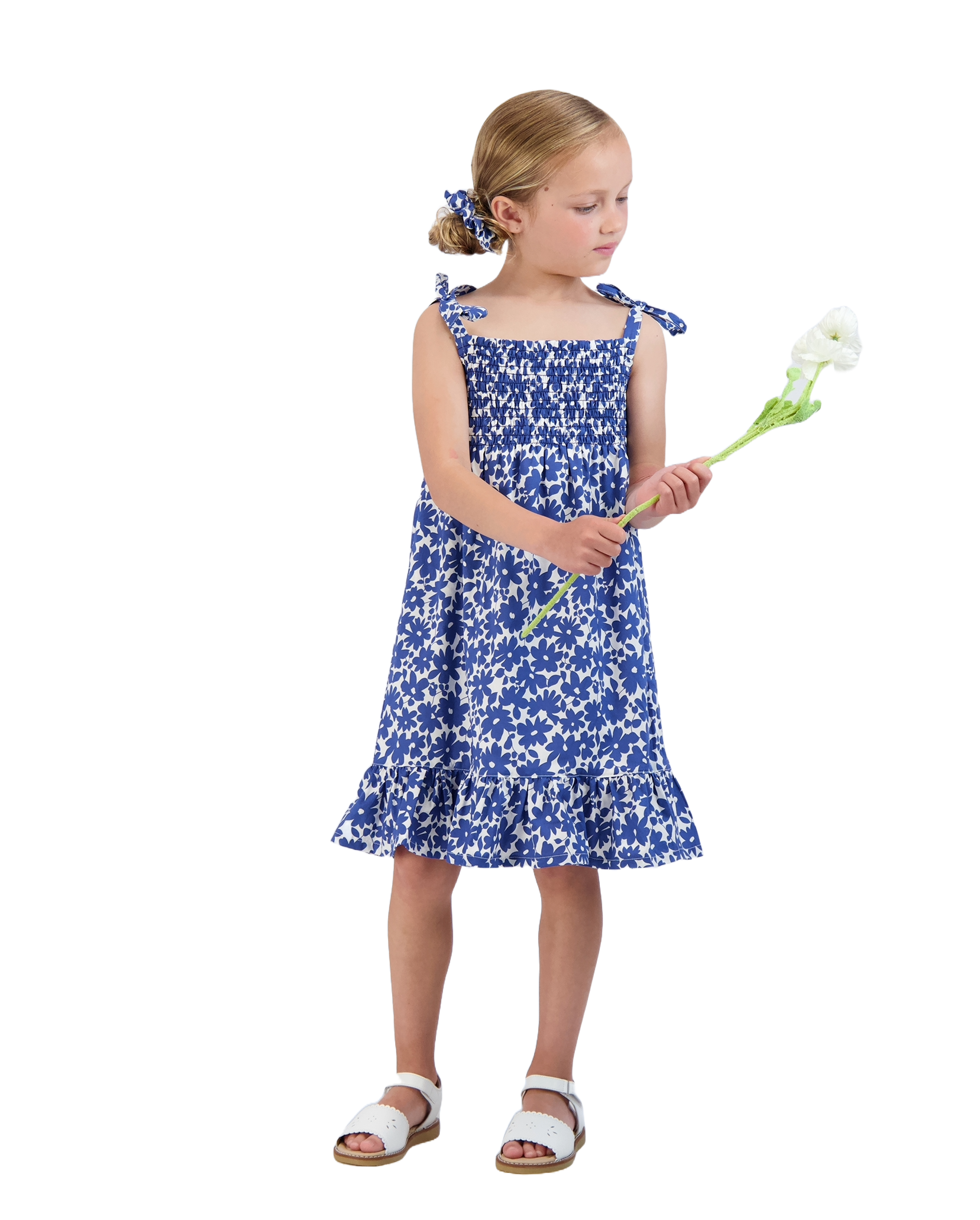India Shoulder Tie Sundress Blue Poppy - Flowy Summer Dress for Women, Beach Cover Up, Boho Chic Outfit for Vacation, Pool Party & Date Night