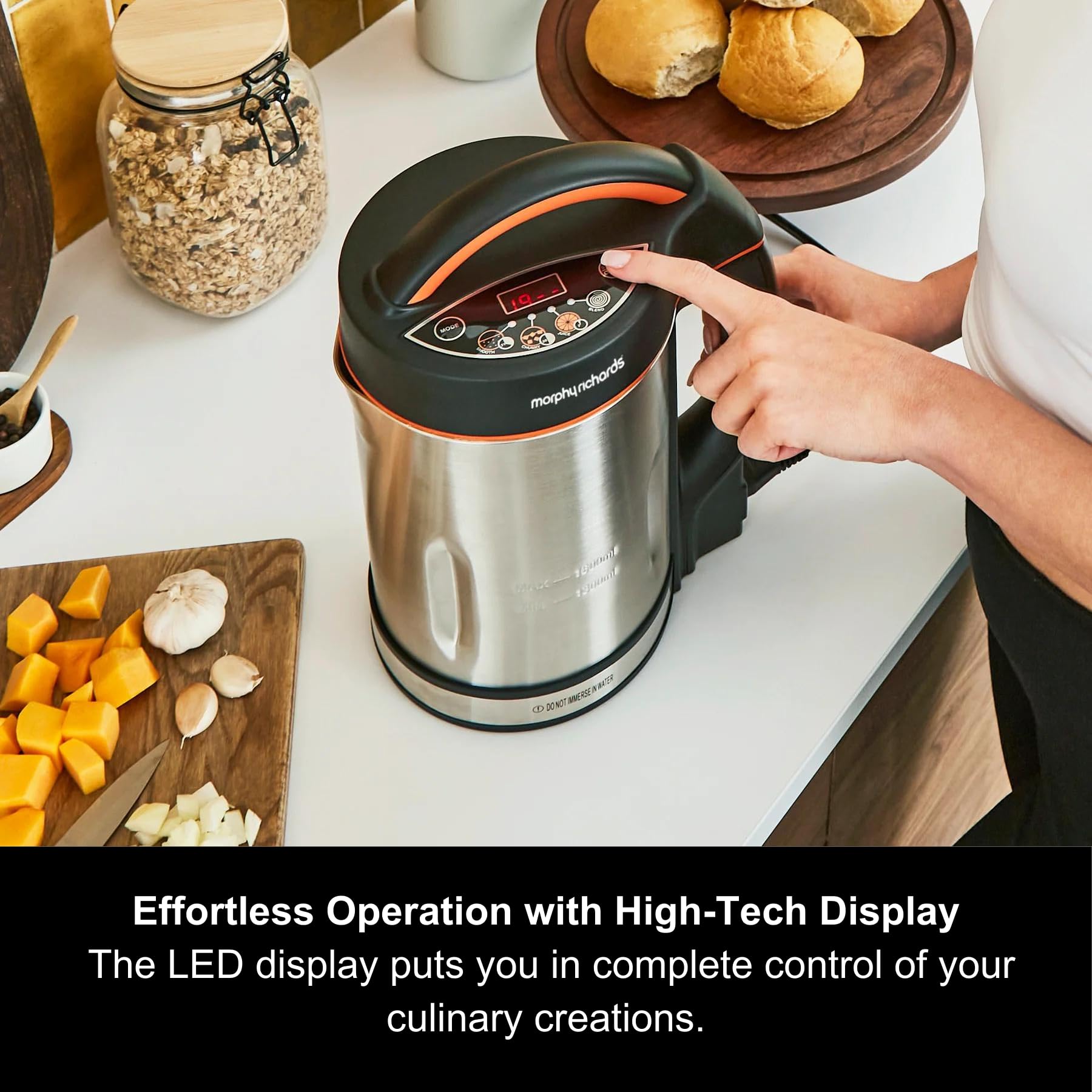 Morphy Richards 1.6L Stainless Steel Soup Maker with Multi-Settings, LED Display & 1000W Motorized Blade - Perfect for Homemade Soups, Smoothies and Baby Food (Model 48822)