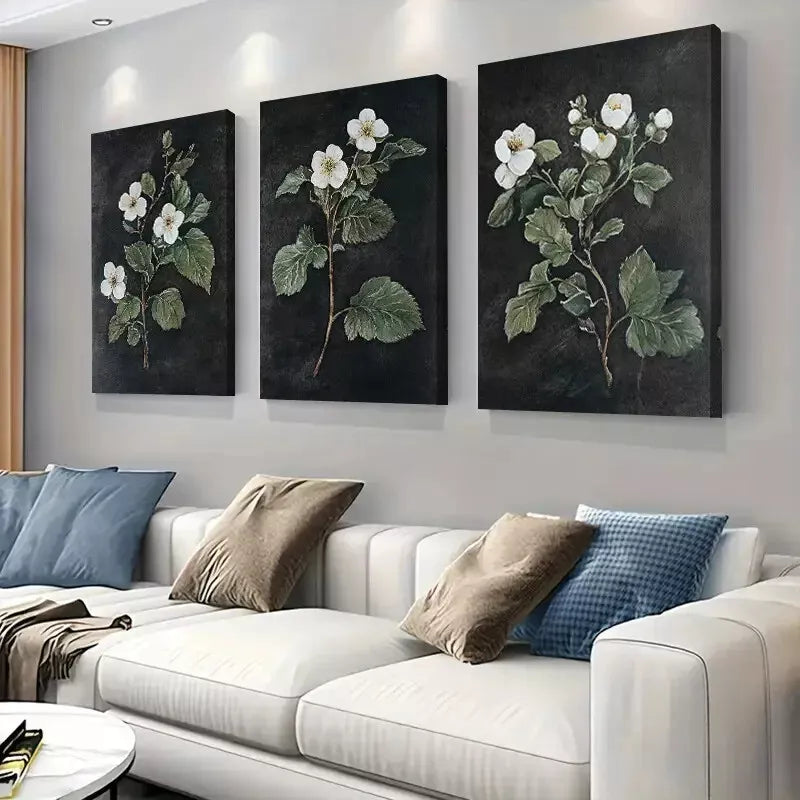 3-Piece Elegant Botanical White Flower Triptych Wall Art Set - Framed Canvas 40x60cm - High Quality Print - 100% Australian Made - Ready to Hang - Perfect for Living Room, Bedroom & Office Decor