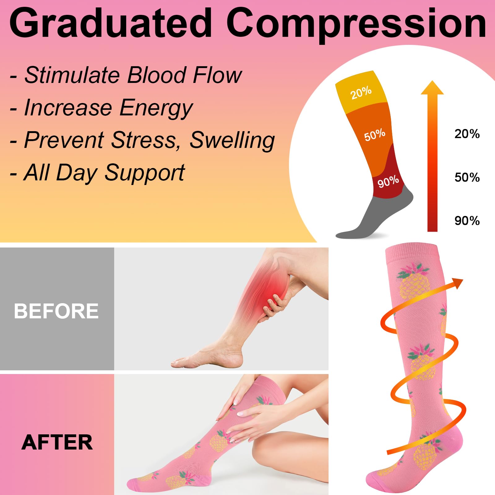 TRIITECH 6 Pairs Copper Compression Socks for Women & Men - 15-20mmHg Graduated Support for Running, Hiking, Nursing, Travel & Recovery - Improve Circulation & Reduce Swelling