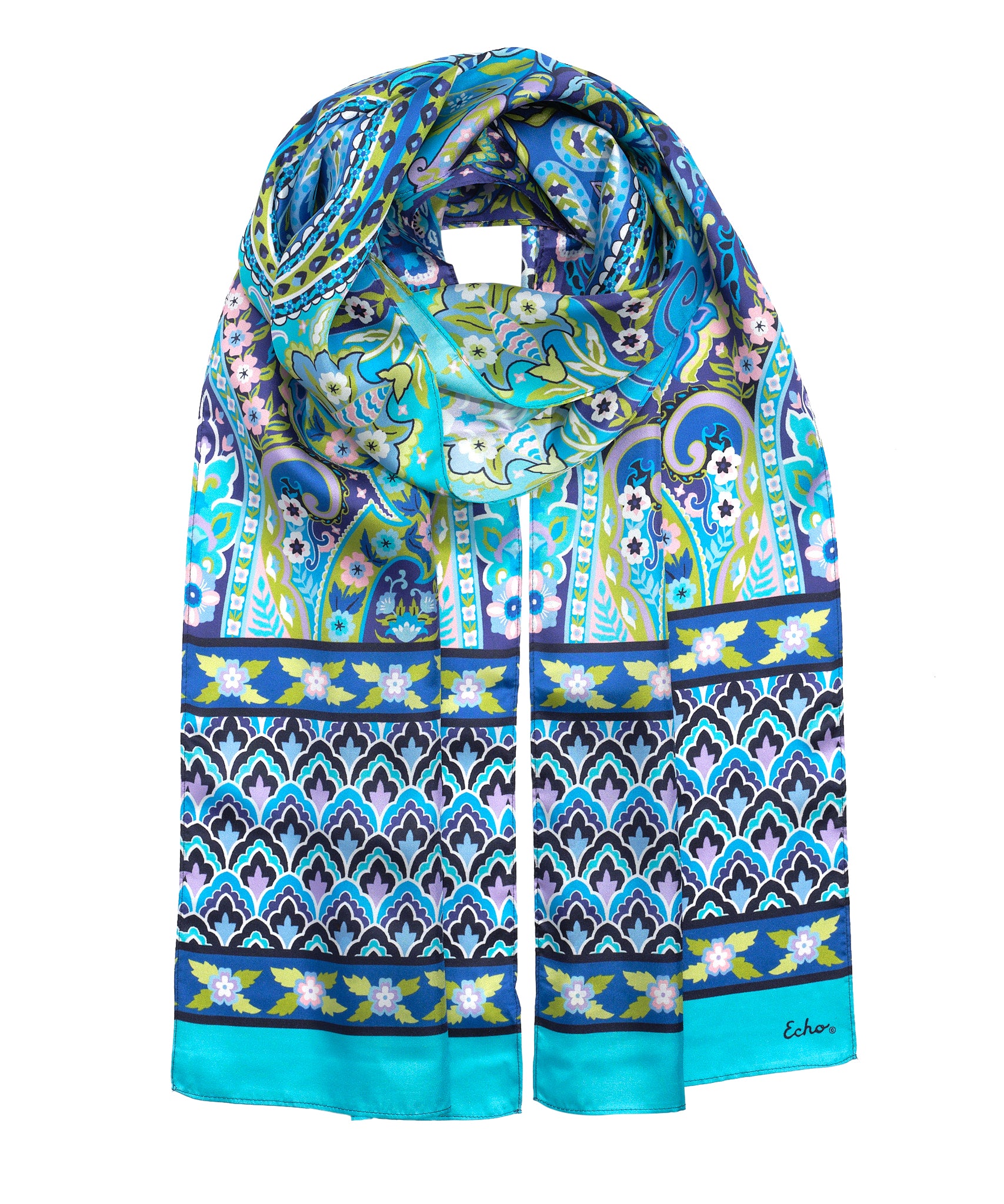 Stylish Mosaic Tile Paisley Silk Oblong Scarf - Elegant Fashion Accessory for Women, Perfect for Parties, Weddings & Special Occasions