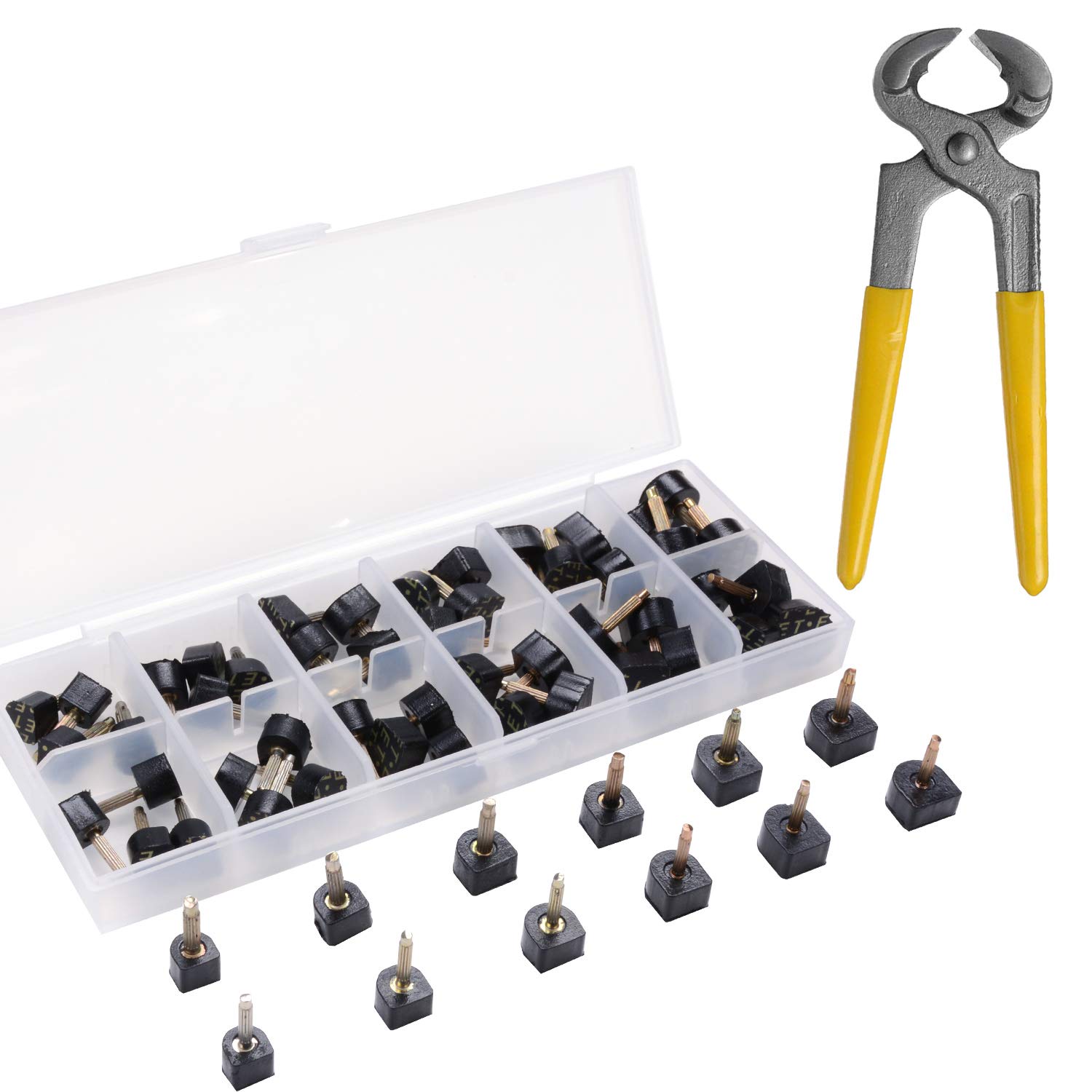 eMingo 24 Pairs High Heel Tips Replacement Kit - 6 Inch Stiletto Shoe Repair Caps with Removal Pliers (6 Sizes: 8/9/10/11/12/12.5mm, U-Shape, Black) - Perfect for Damaged Heels, DIY Shoe Repair & Professional Cobblers
